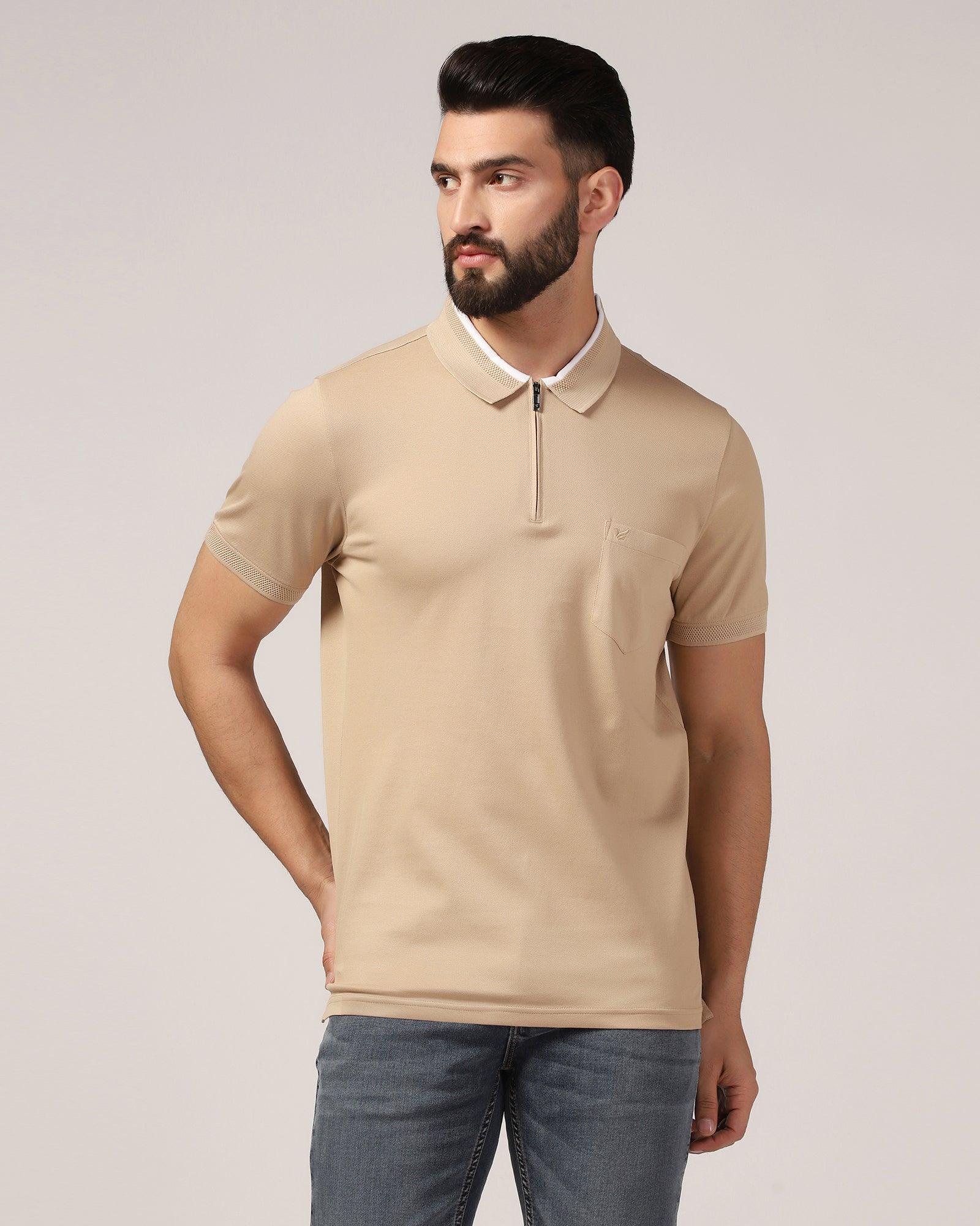 Polo Beige Solid T-Shirt - Gill
