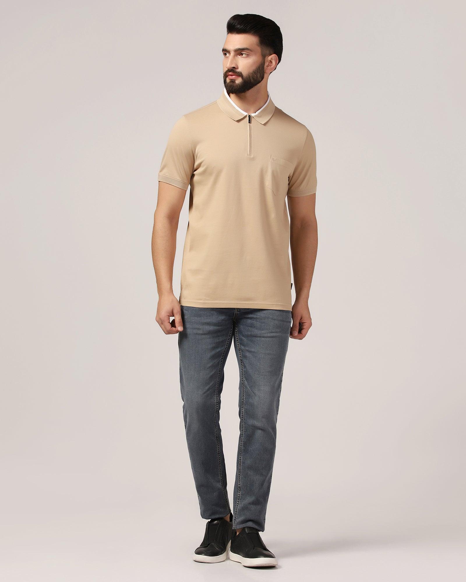 Polo Beige Solid T-Shirt - Gill - Blackberrys