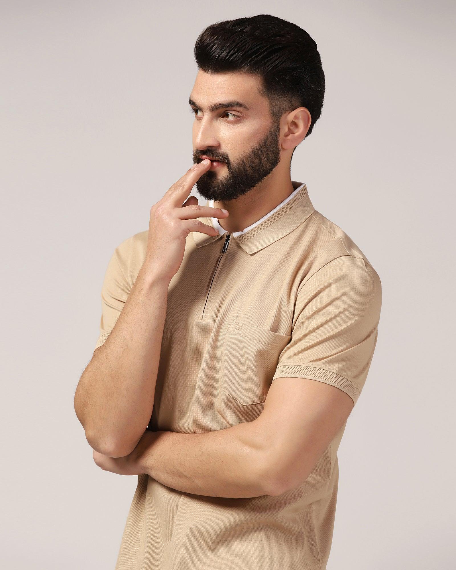 Polo Beige Solid T-Shirt - Gill - Blackberrys