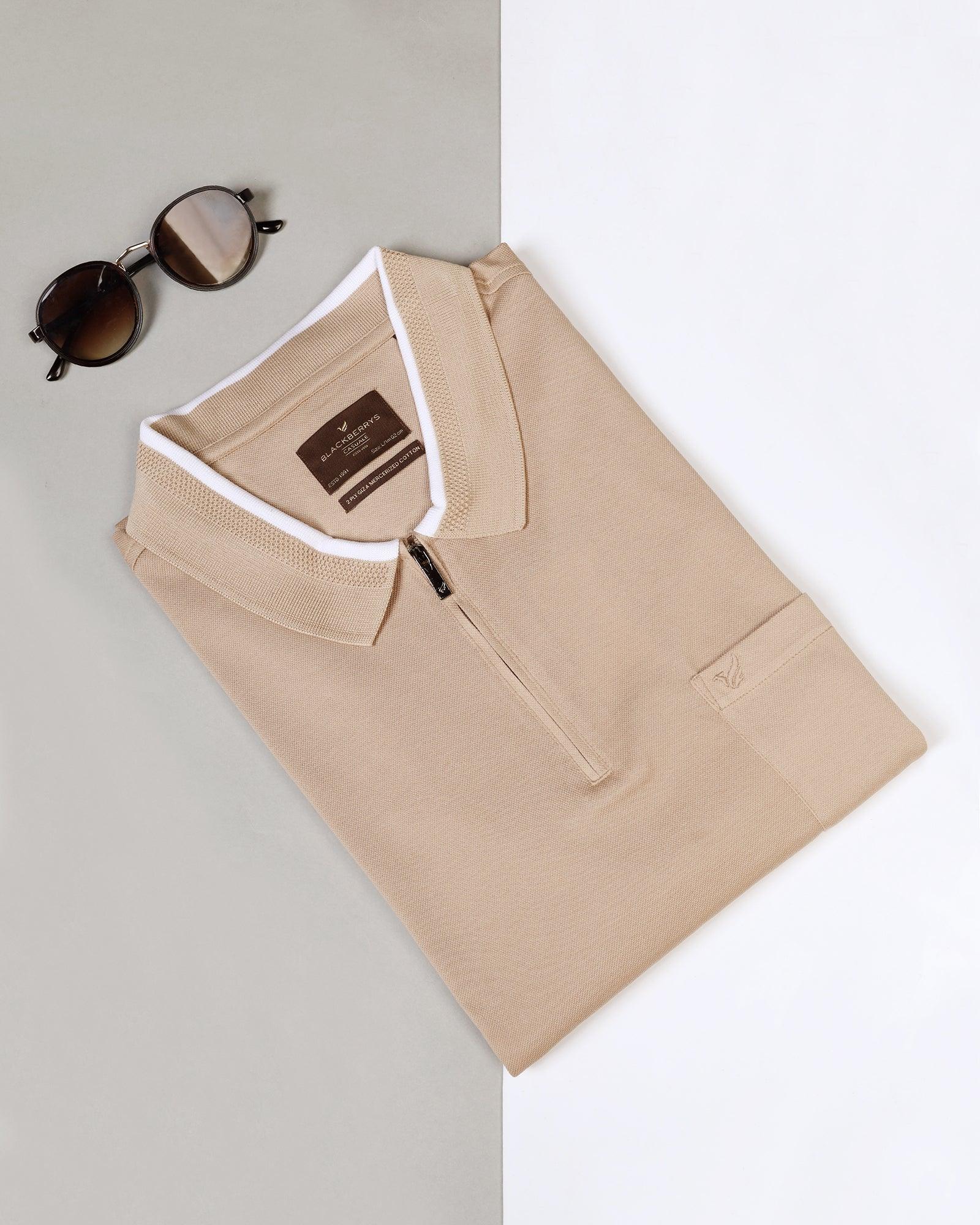Polo Beige Solid T-Shirt - Gill - Blackberrys