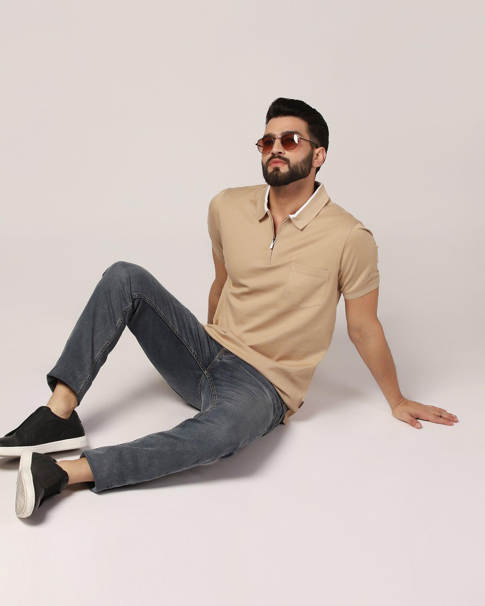 Polo Beige Solid T-Shirt - Gill - Blackberrys