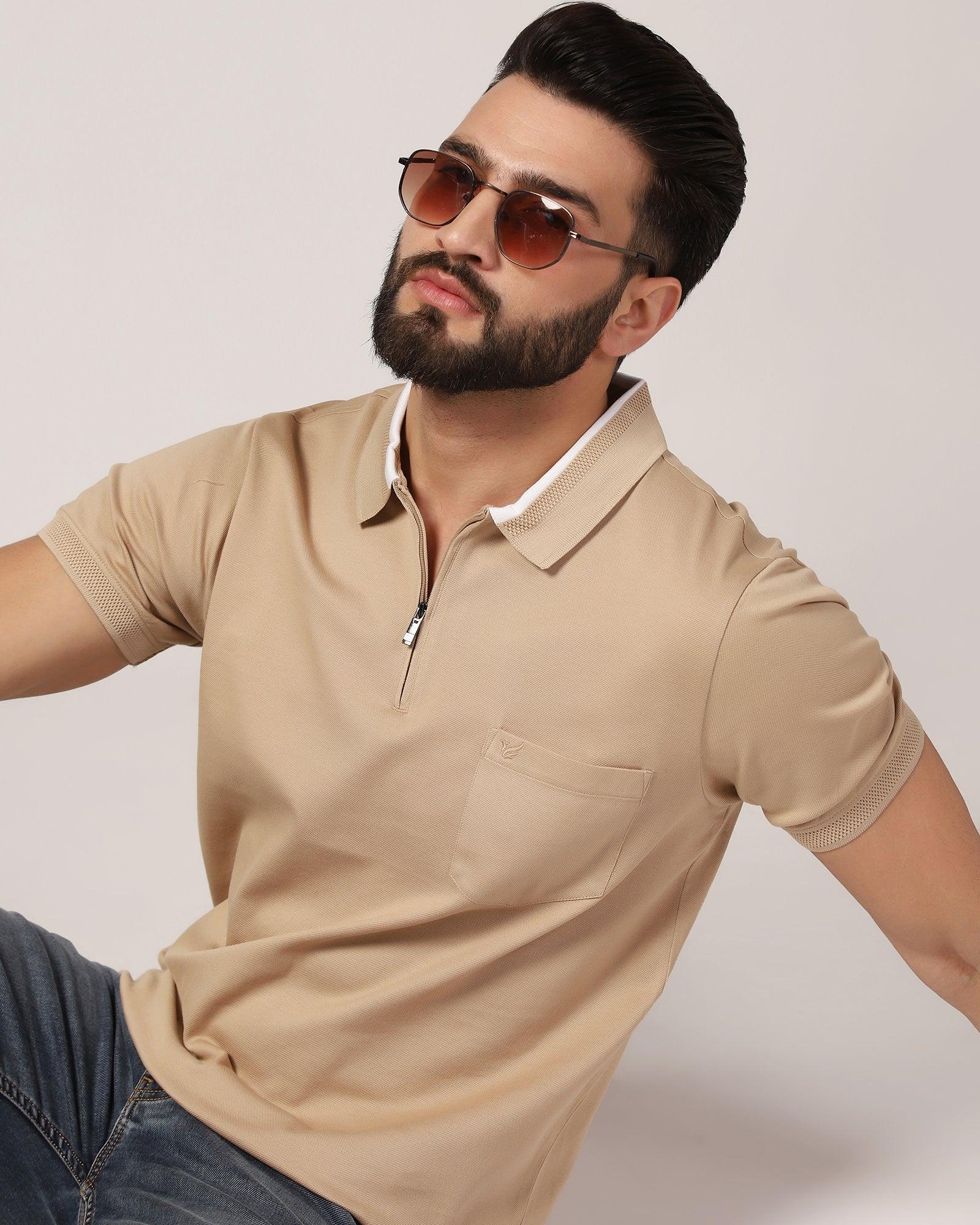 Polo Beige Solid T-Shirt - Gill - Blackberrys