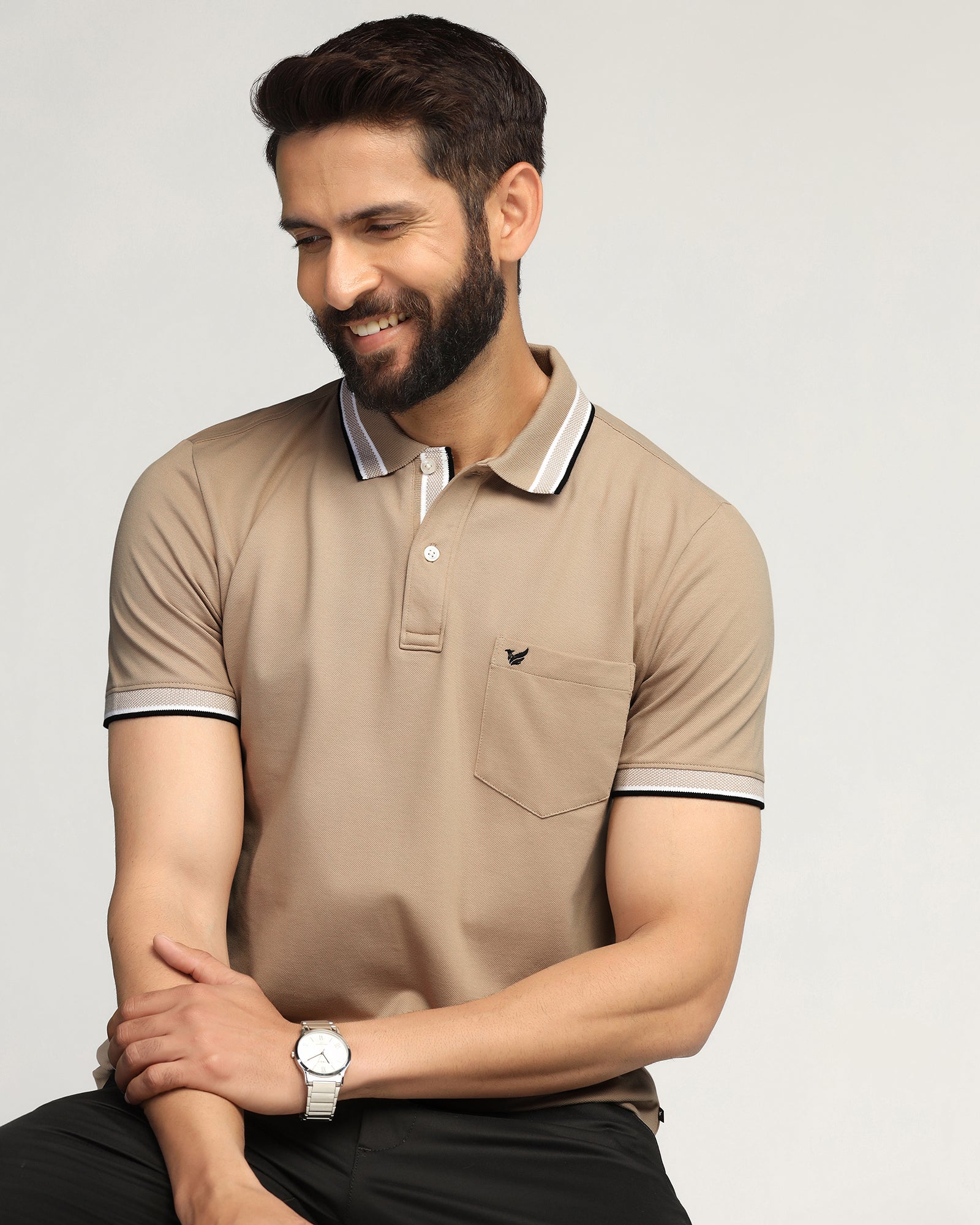 Polo Beige Solid T-Shirt - Taurus