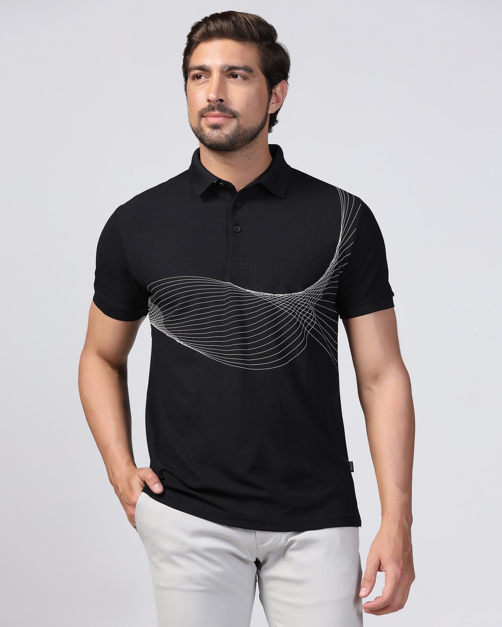 TechPro Polo Black Printed T-Shirt - Frost