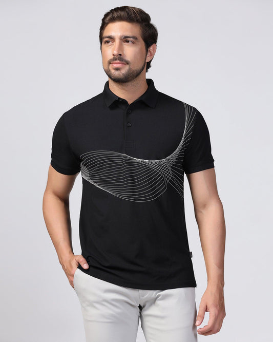 TechPro Polo Black Printed T-Shirt - Frost