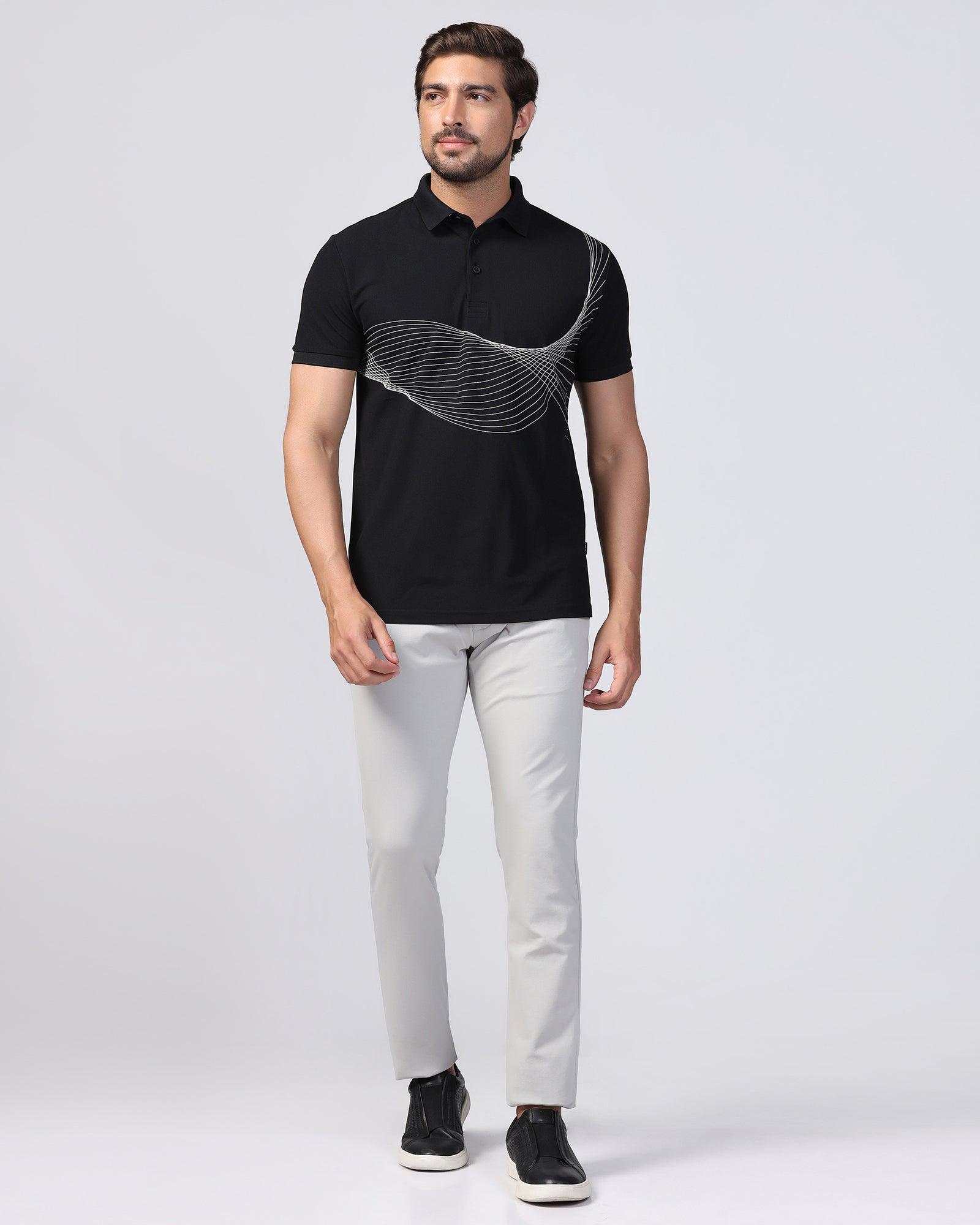 TechPro Polo Black Printed T-Shirt - Frost