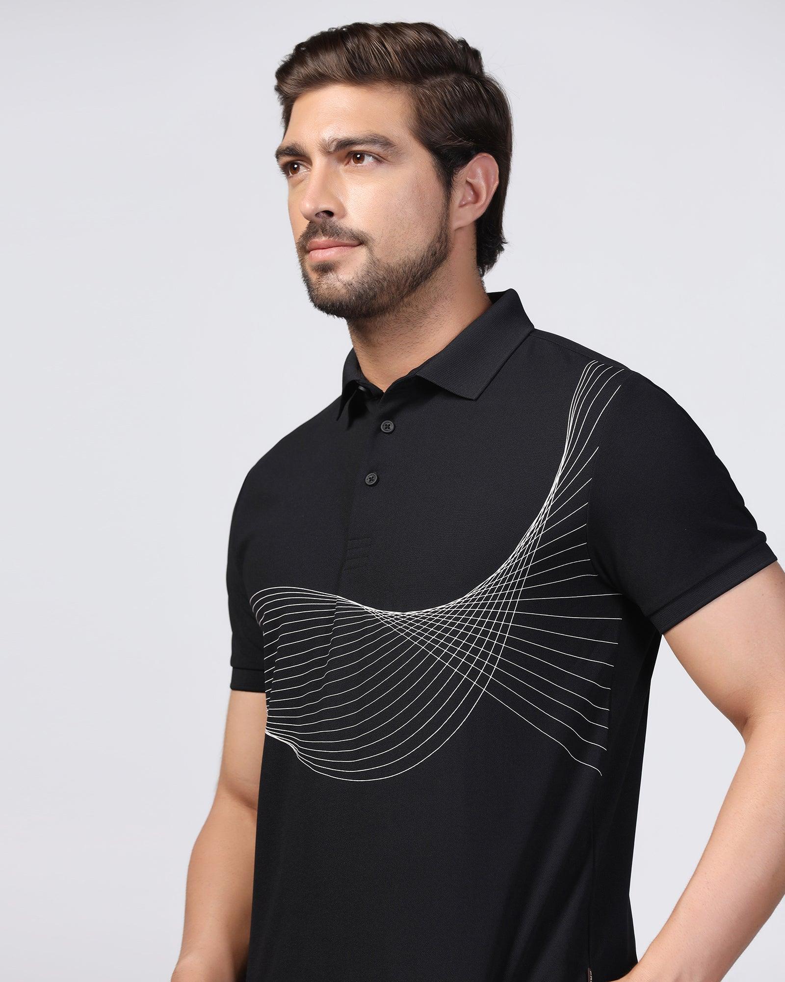 TechPro Polo Black Printed T-Shirt - Frost
