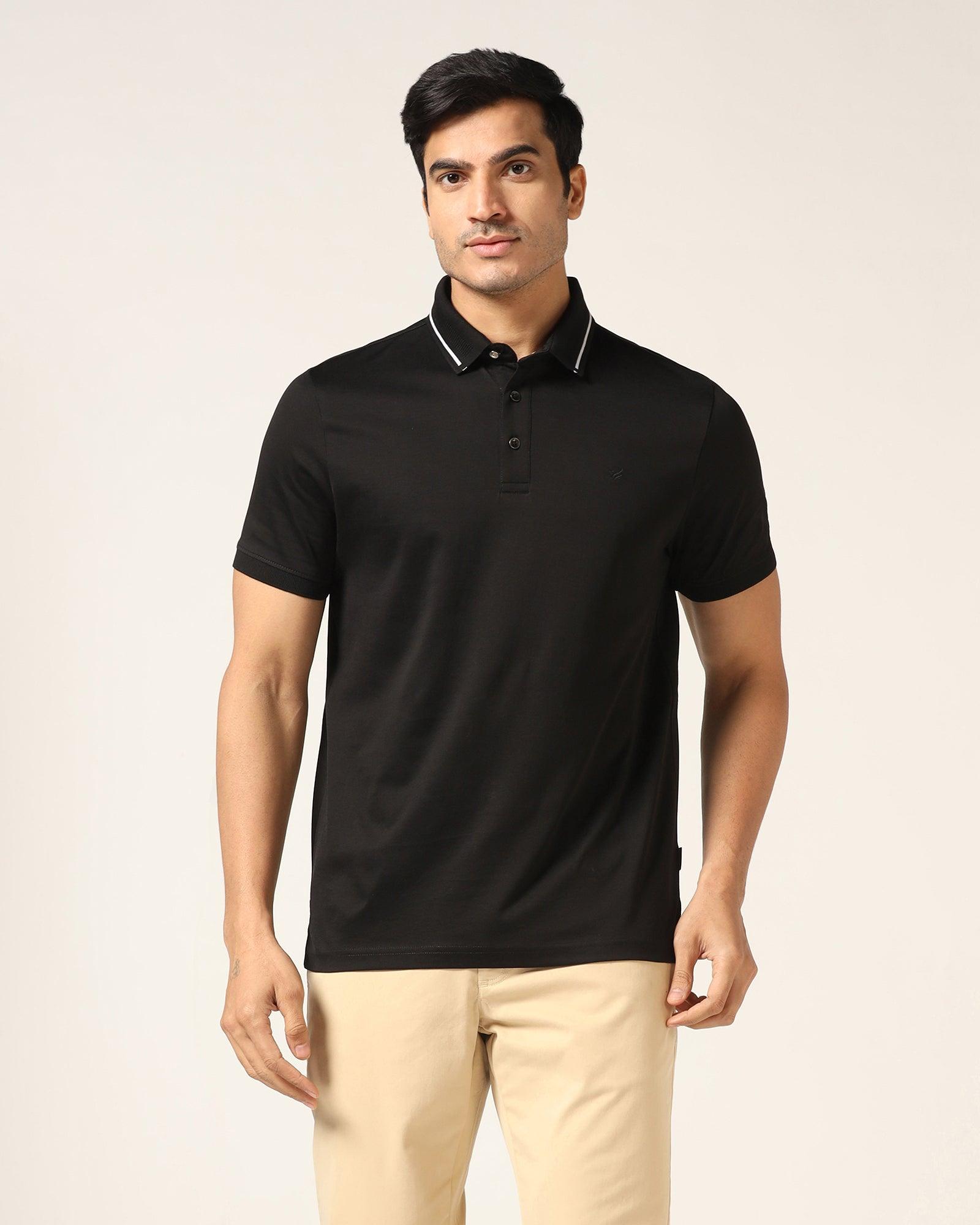 Polo Black Solid T-Shirt - Peter - Blackberrys
