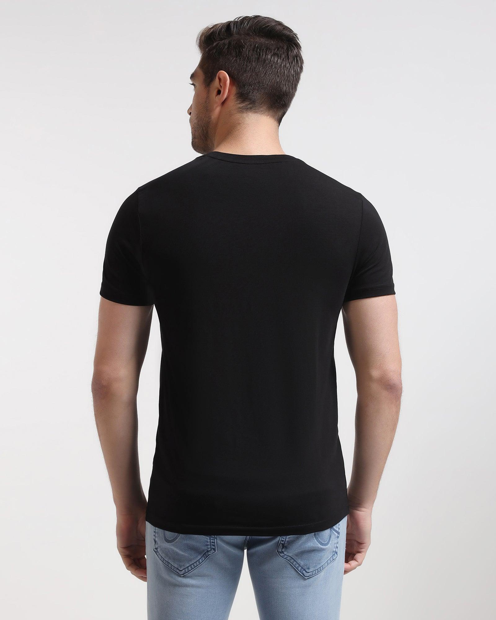Crew Neck Black Solid T-Shirt - Salsa - Blackberrys