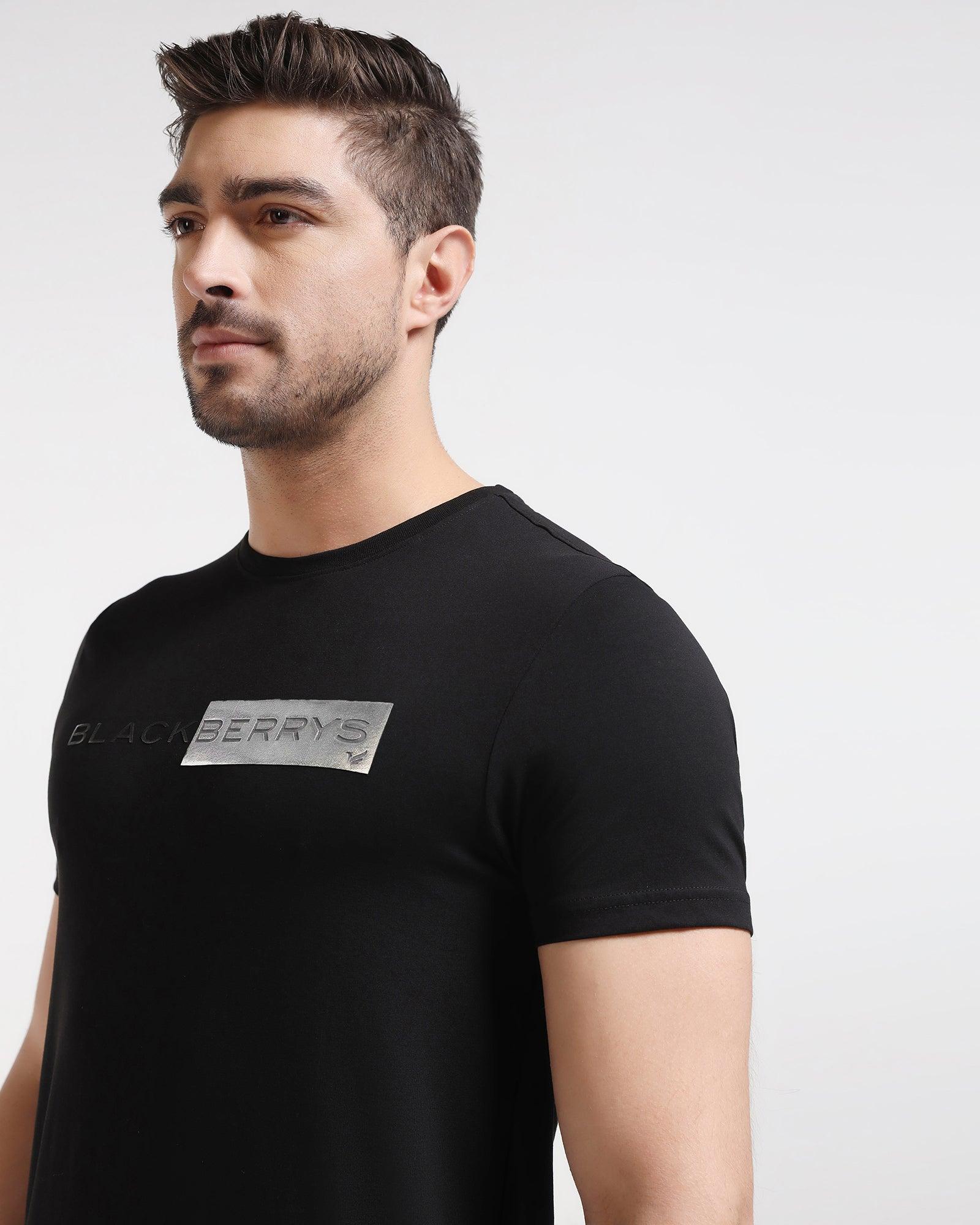 Crew Neck Black Solid T-Shirt - Salsa - Blackberrys