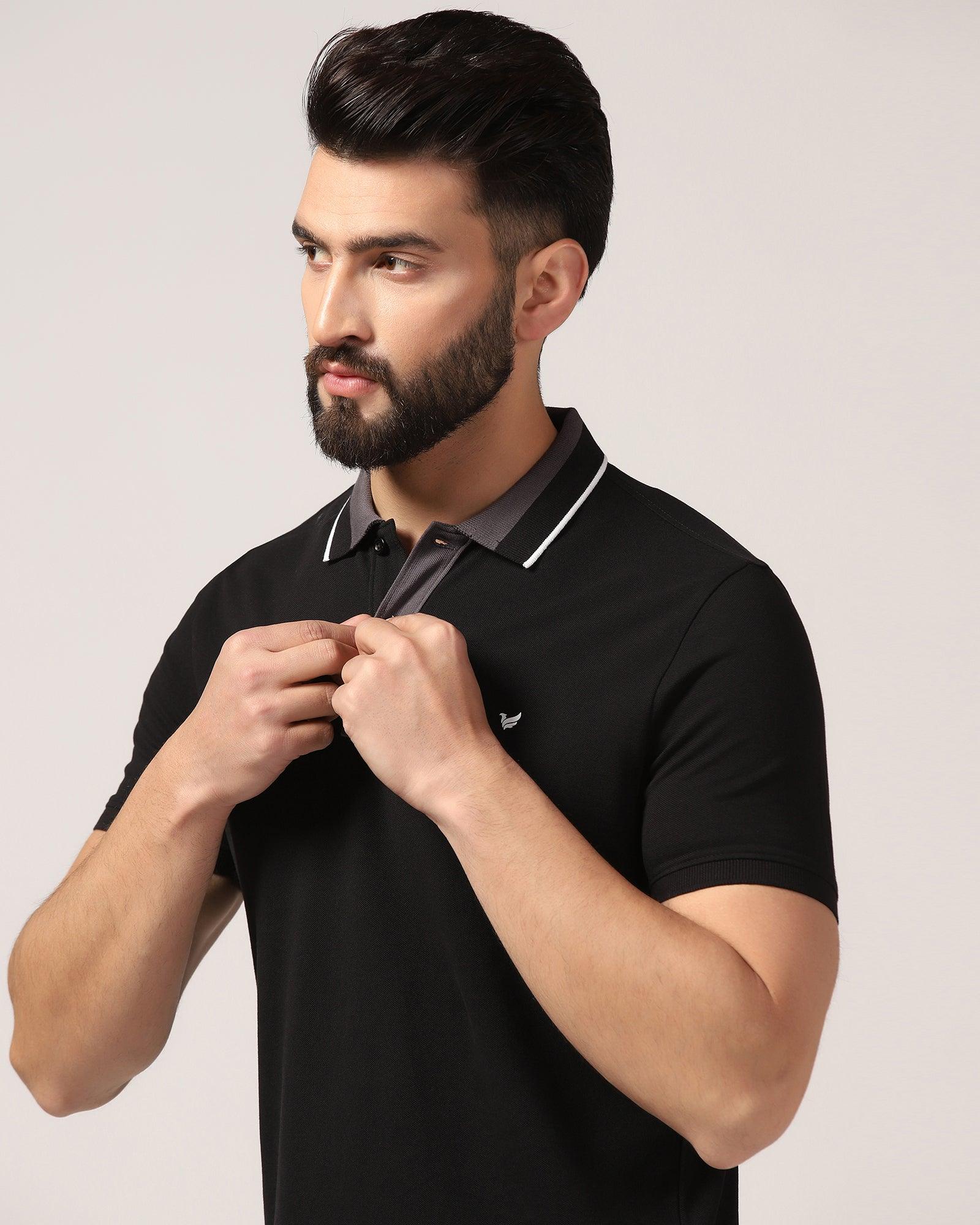 Polo Black Solid T-Shirt - Tipper - Blackberrys