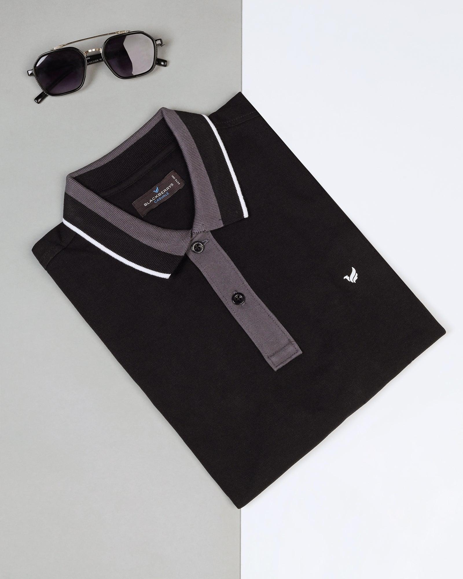 Polo Black Solid T-Shirt - Tipper - Blackberrys