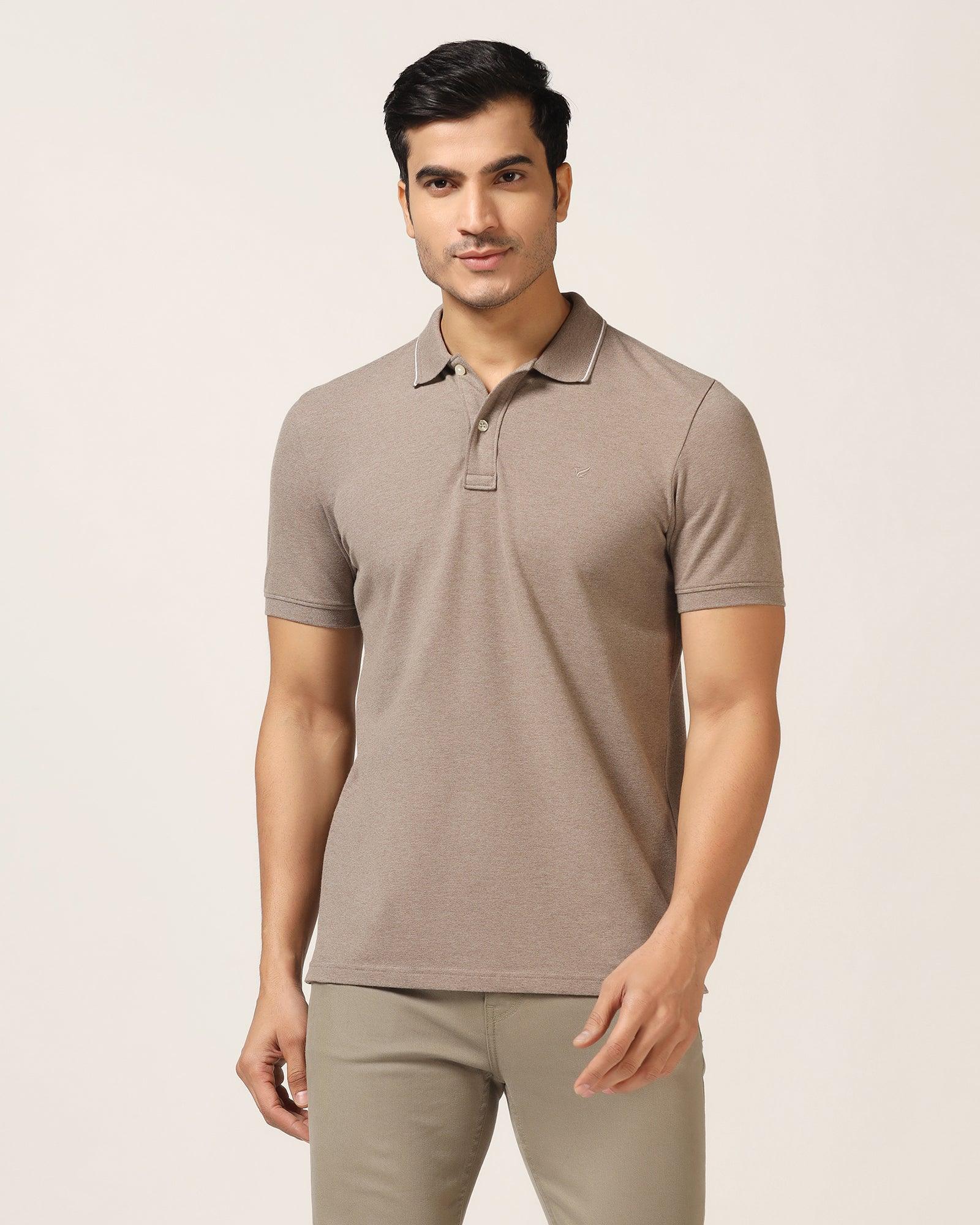 Polo Brown Melange Solid T-Shirt - Alec - Blackberrys
