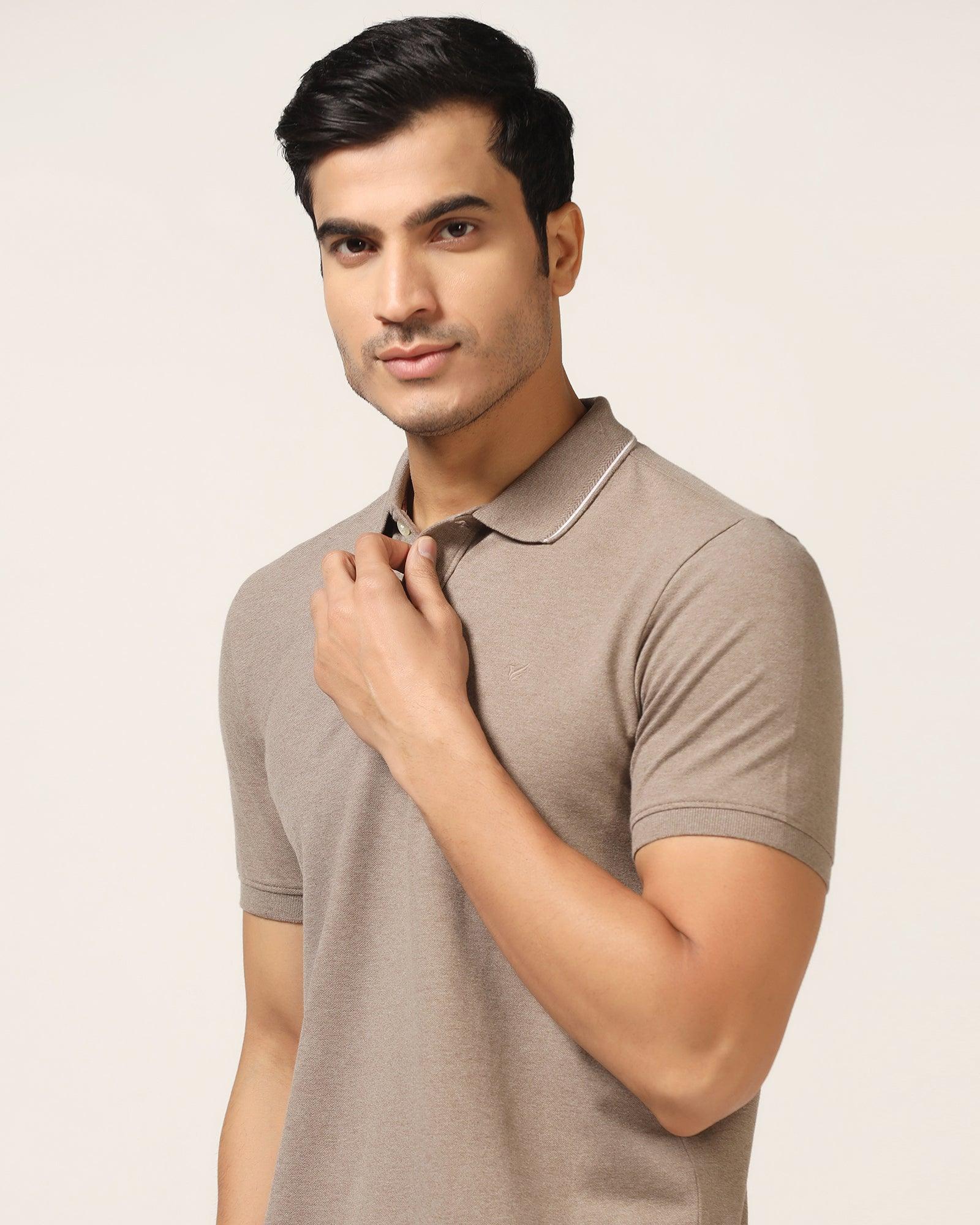 Polo Brown Melange Solid T-Shirt - Alec - Blackberrys