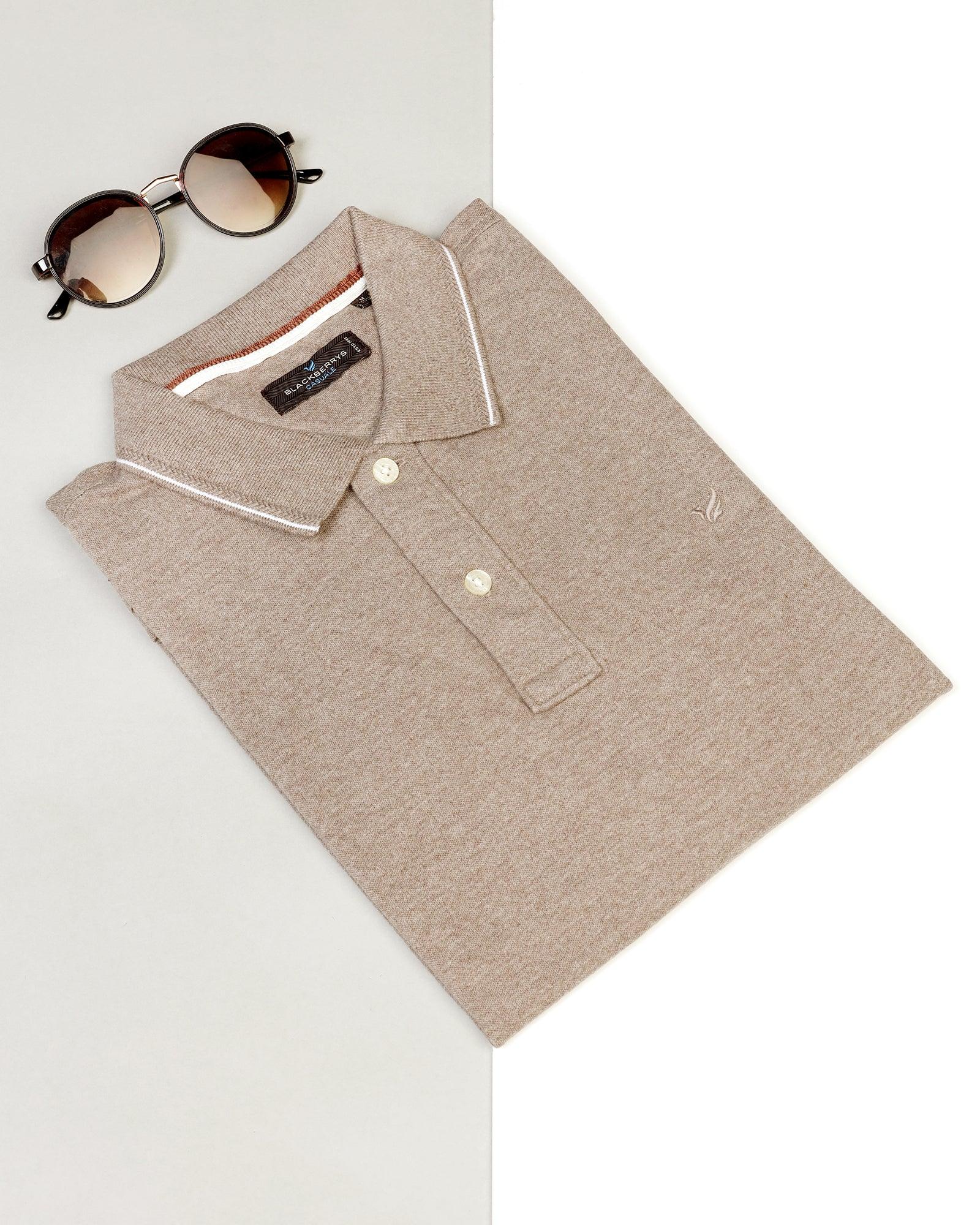 Polo Brown Melange Solid T-Shirt - Alec - Blackberrys