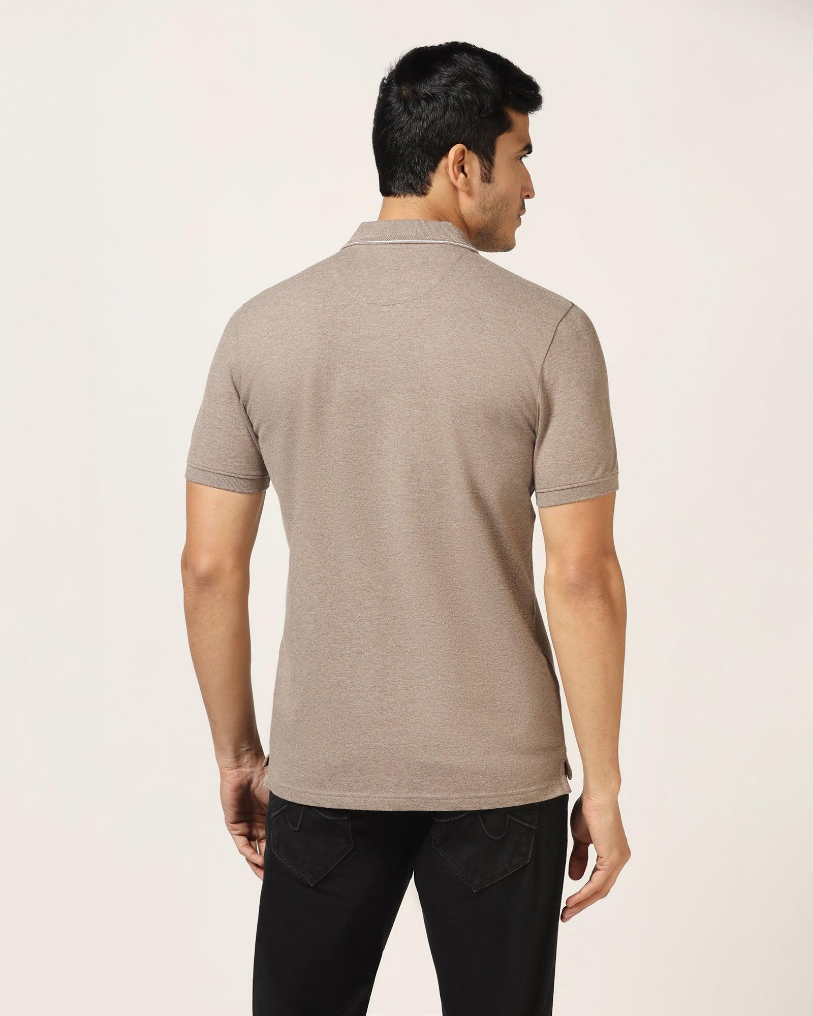 Polo Brown Melange Solid T-Shirt - Alec - Blackberrys