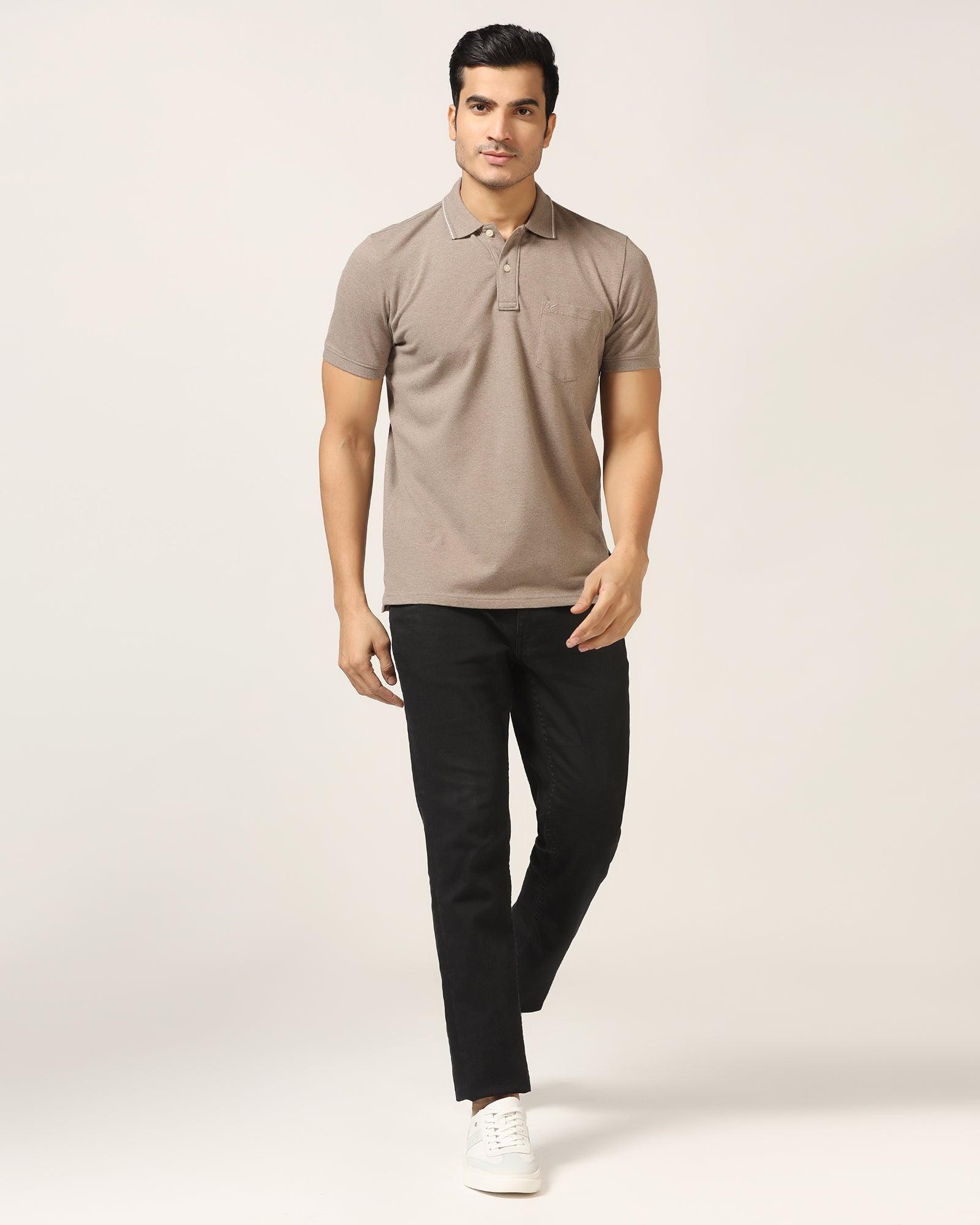Polo Brown Melange Solid T-Shirt - Alec - Blackberrys