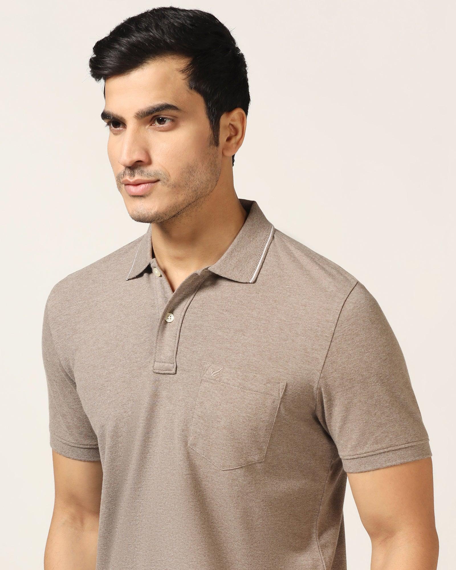Polo Brown Melange Solid T-Shirt - Alec - Blackberrys
