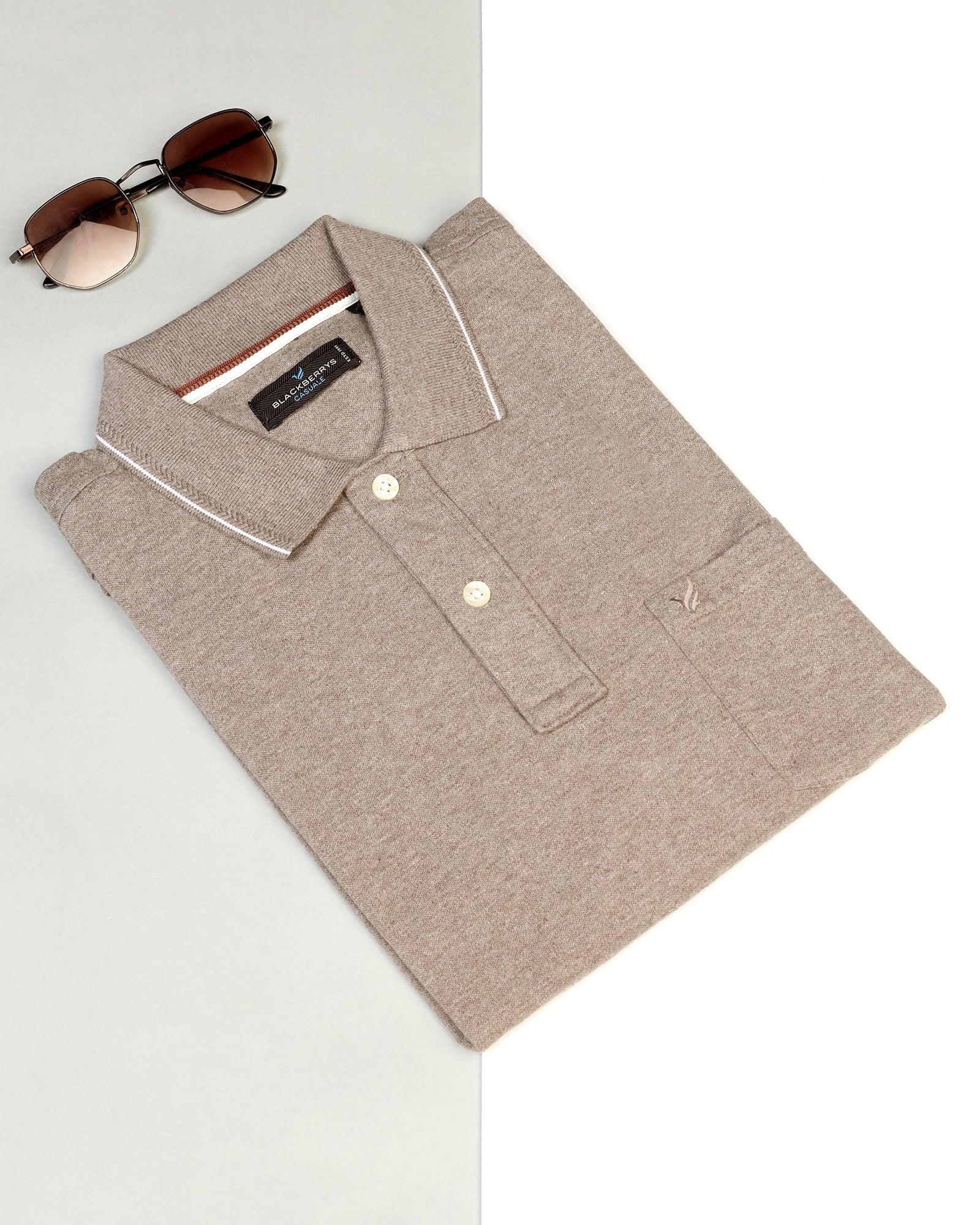 Polo Brown Melange Solid T-Shirt - Alec - Blackberrys