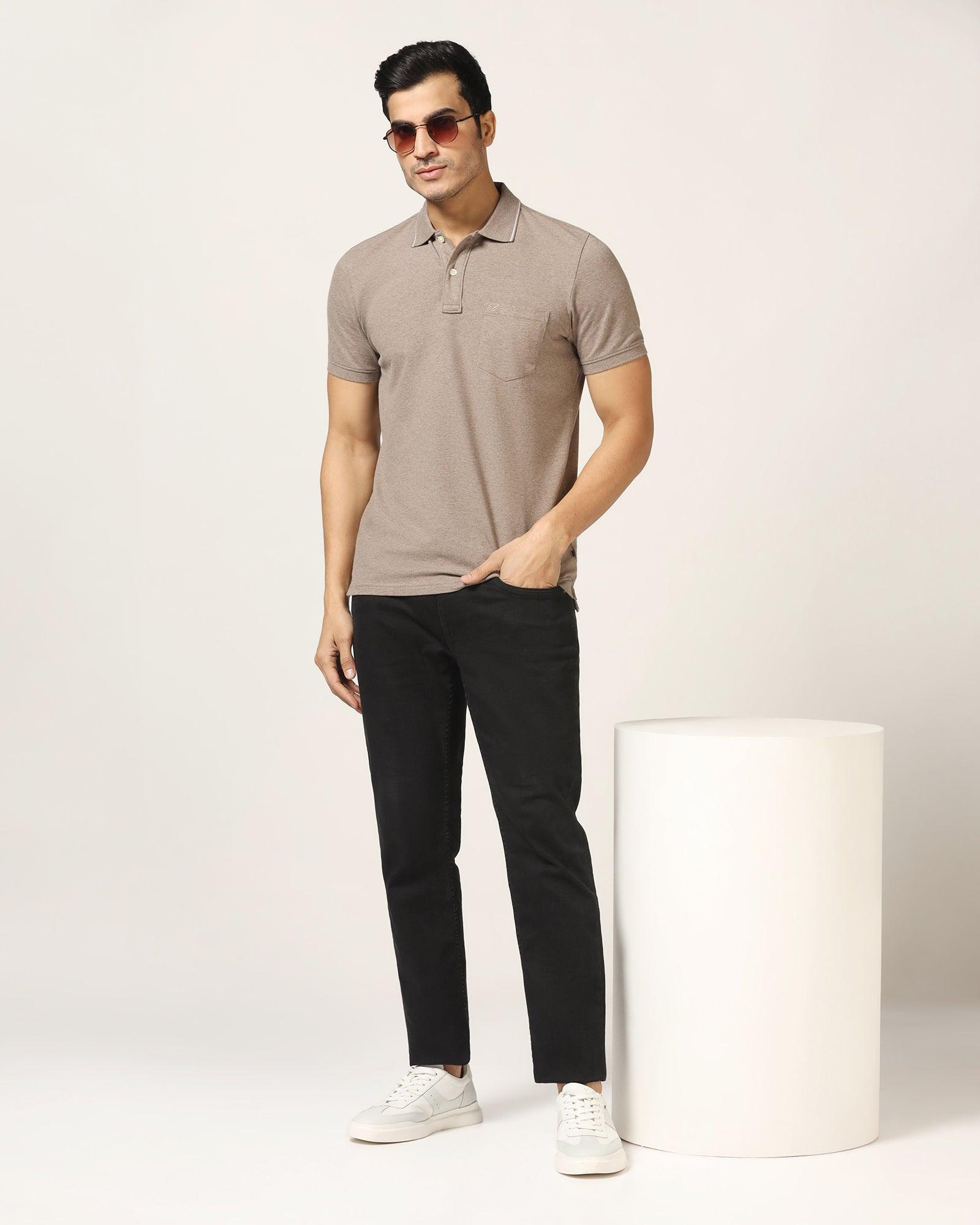 Polo Brown Melange Solid T-Shirt - Alec - Blackberrys