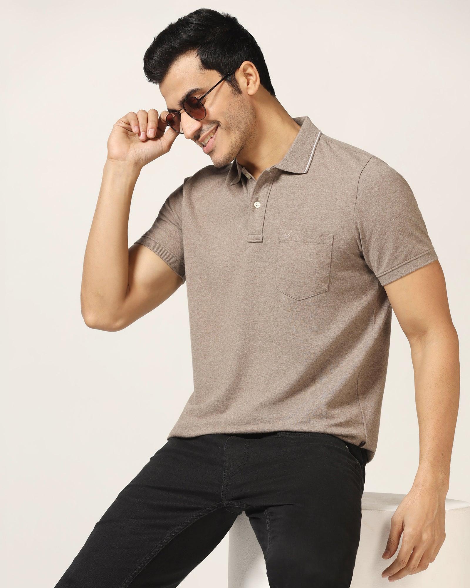 Polo Brown Melange Solid T-Shirt - Alec - Blackberrys