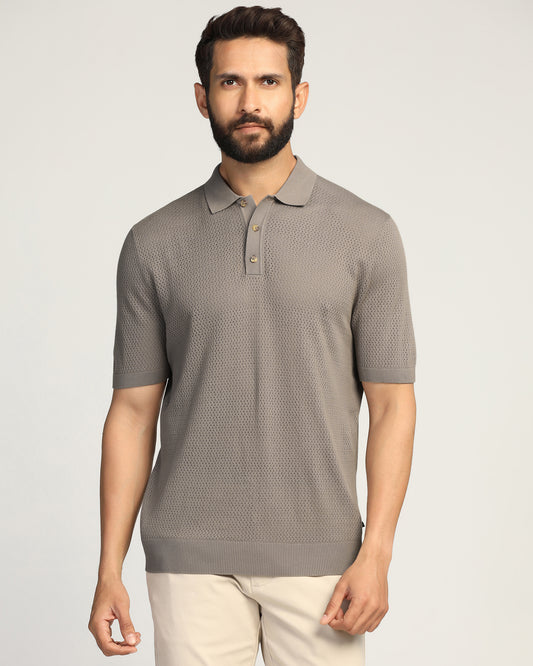 Polo Brown Textured T-Shirt - Mesh