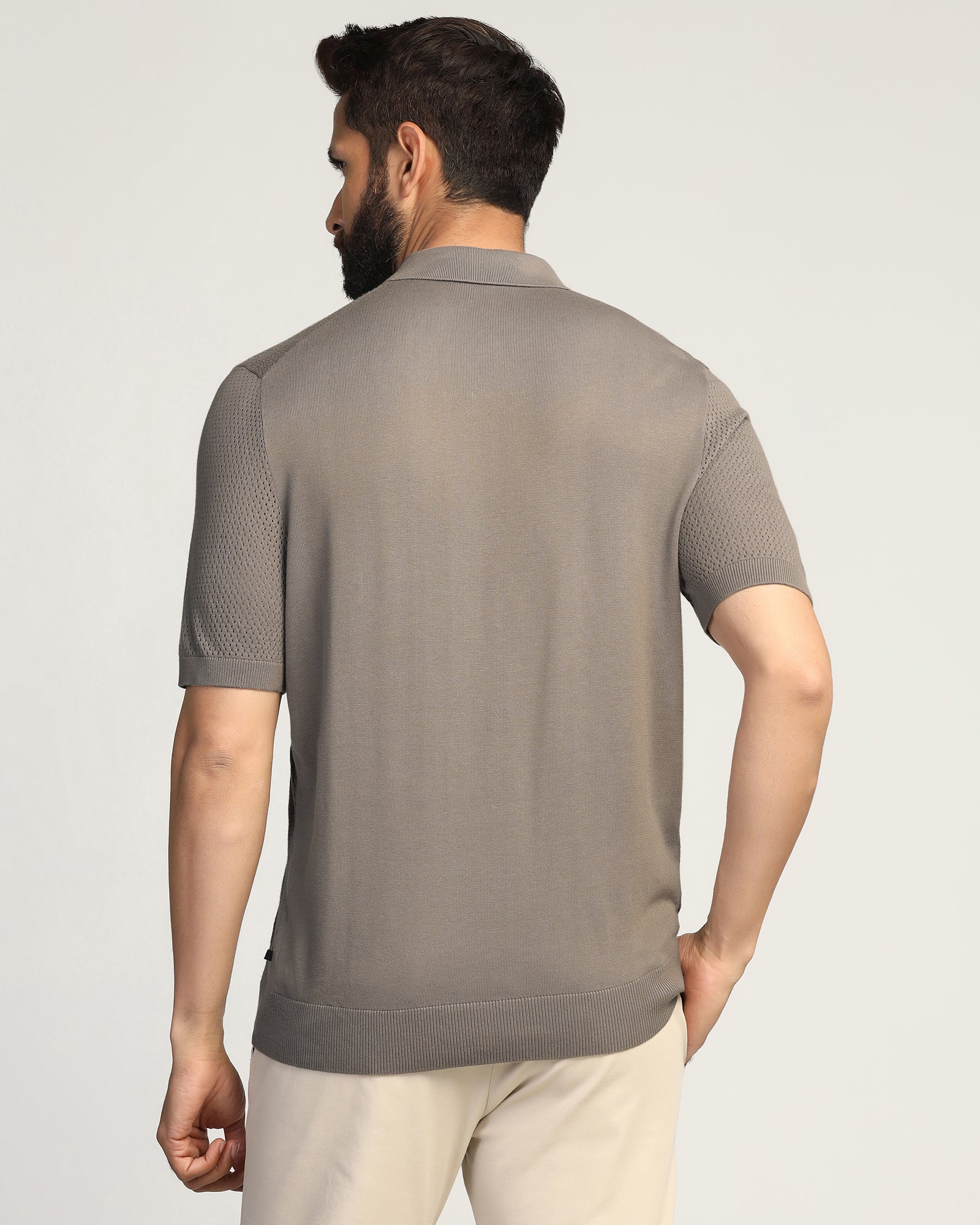 Polo Brown Textured T-Shirt - Mesh