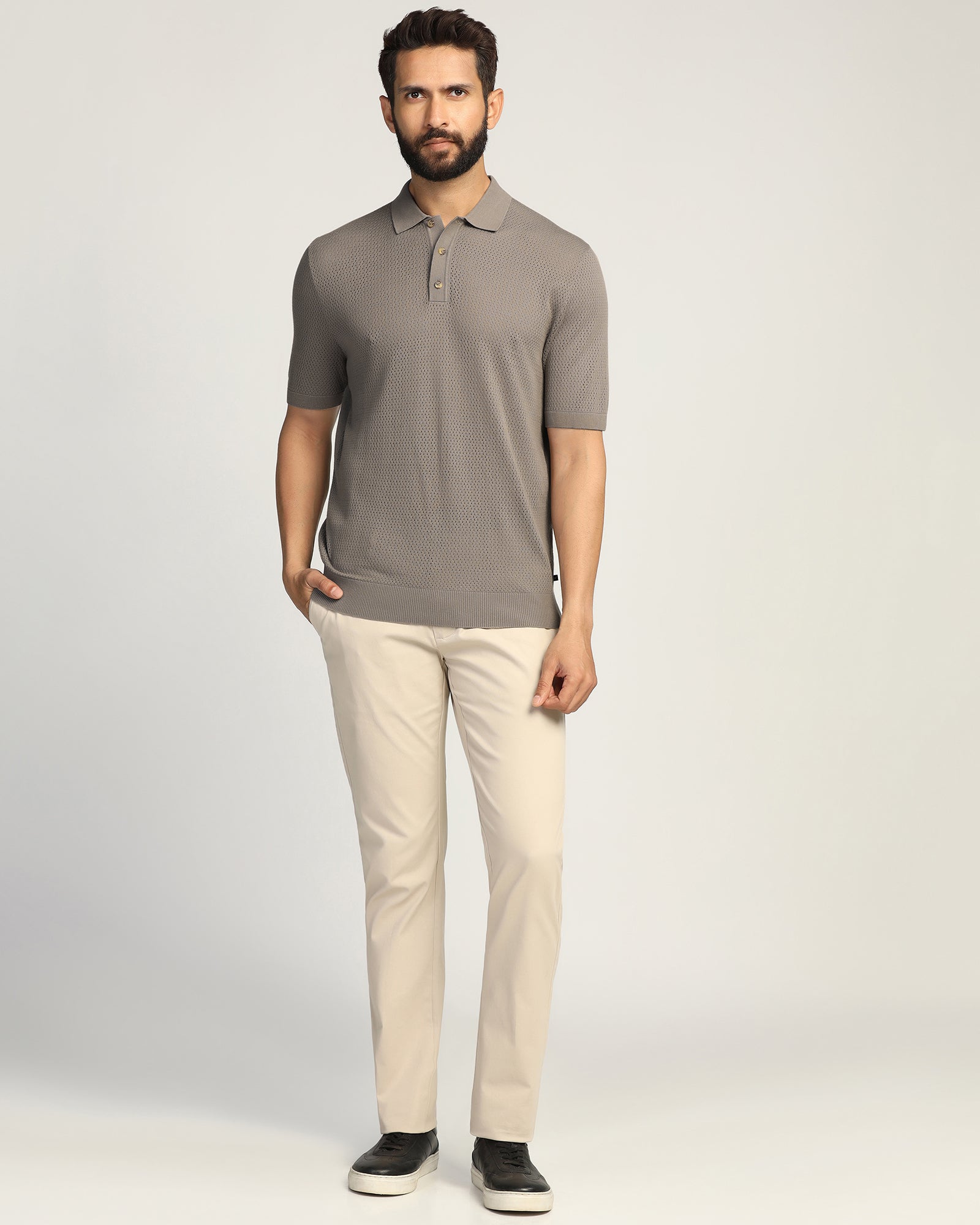 Polo Brown Textured T-Shirt - Mesh