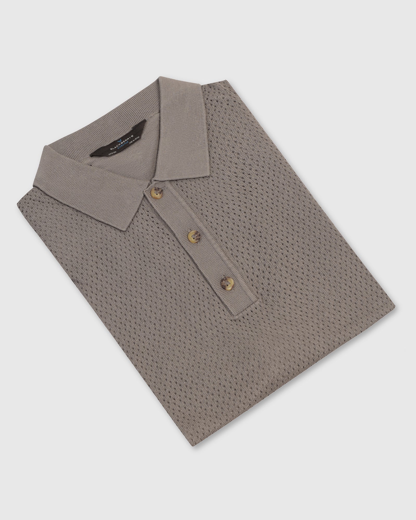 Polo Brown Textured T-Shirt - Mesh