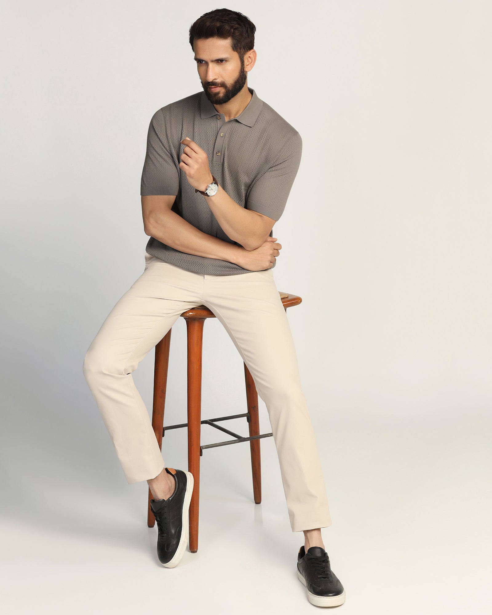 Polo Brown Textured T-Shirt - Mesh