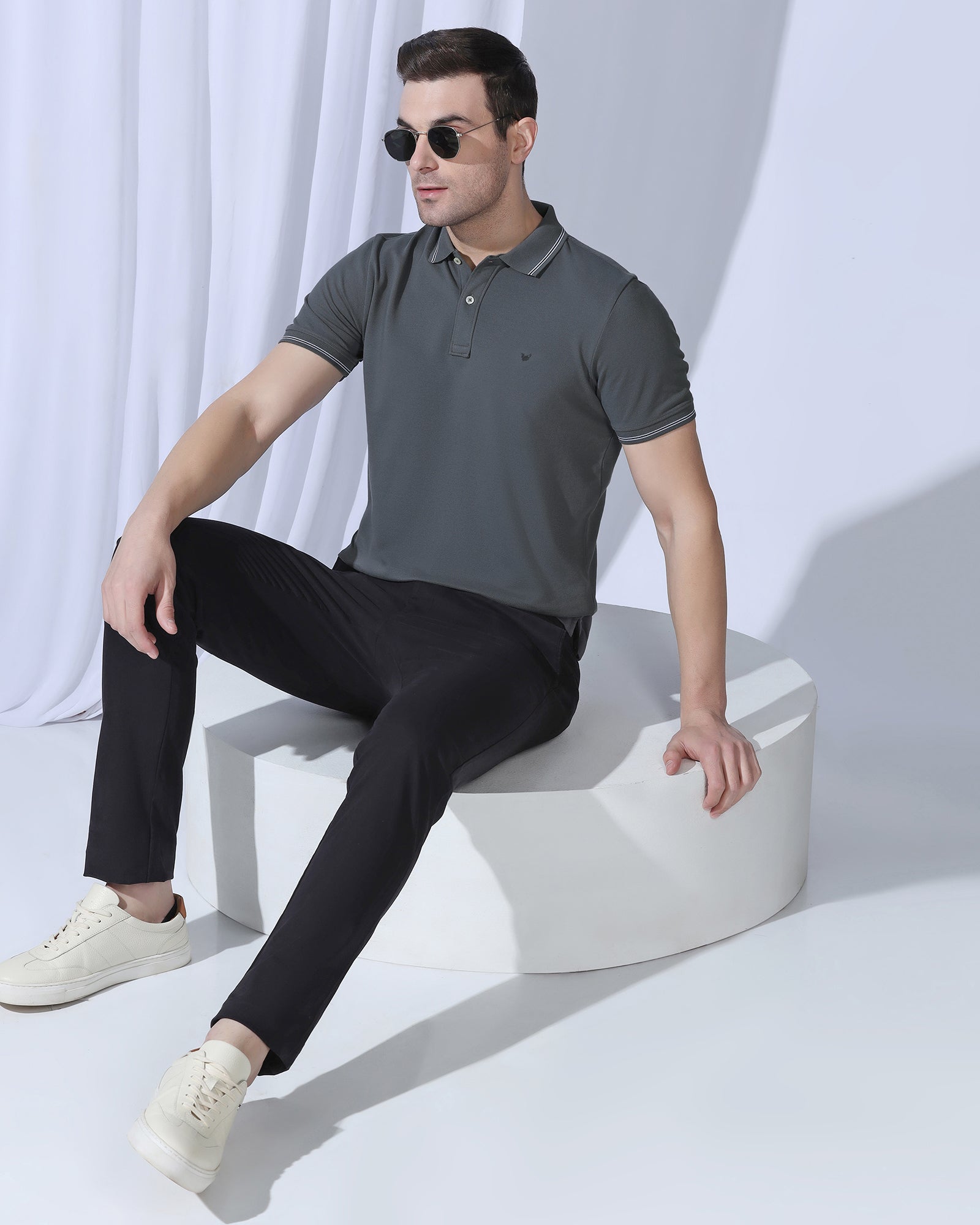 Polo Charcoal Solid T-Shirt - Diesel