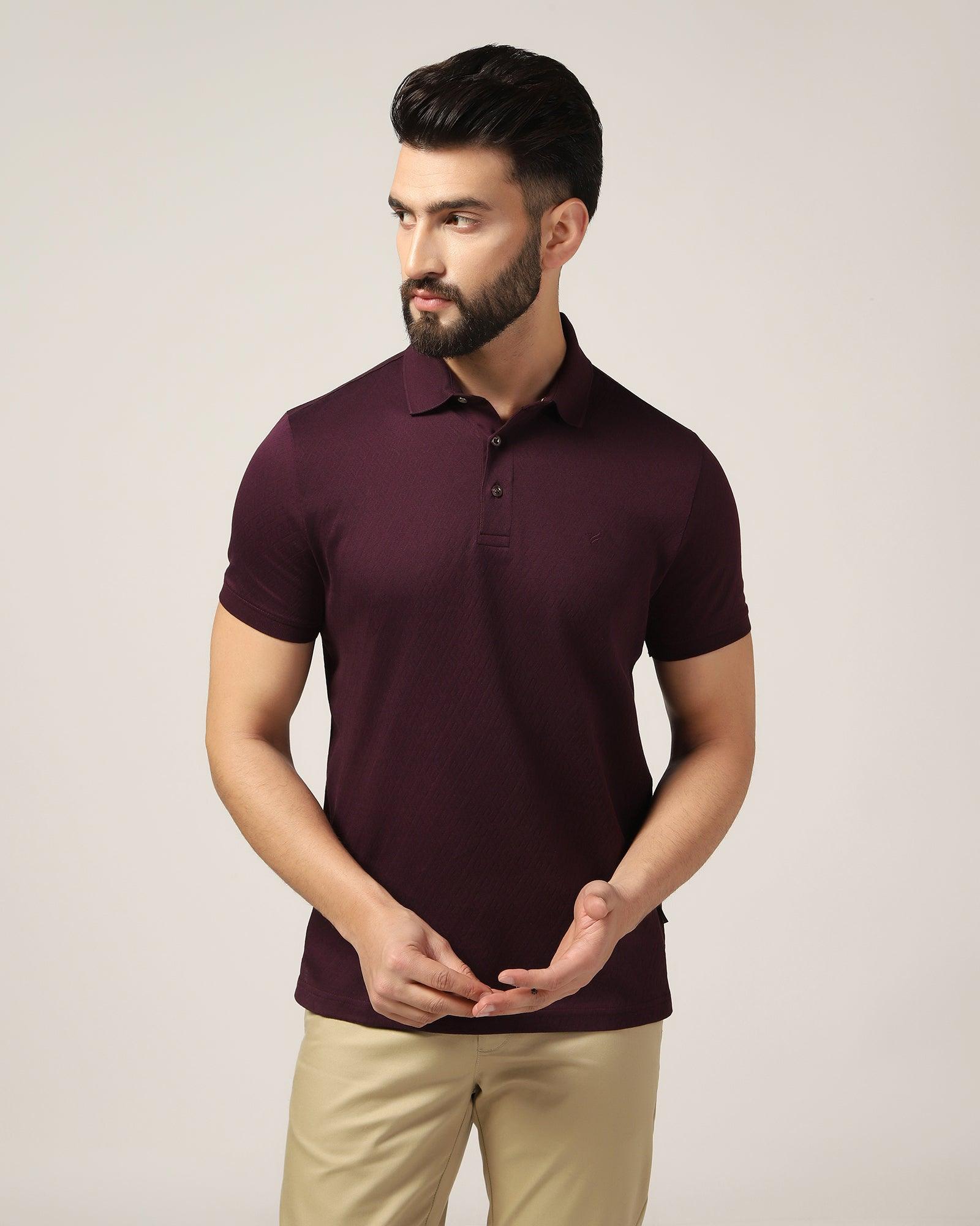 Polo Dark Purple Textured T-Shirt - Lois - Blackberrys