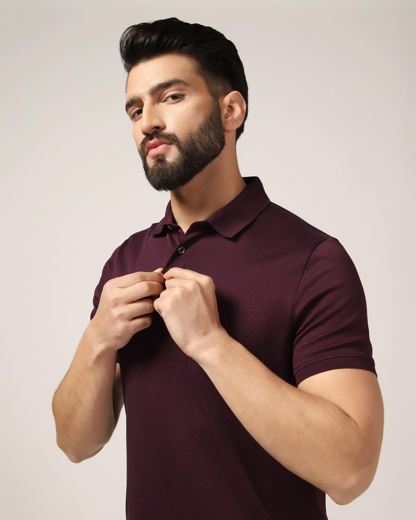 Polo Dark Purple Textured T-Shirt - Lois - Blackberrys