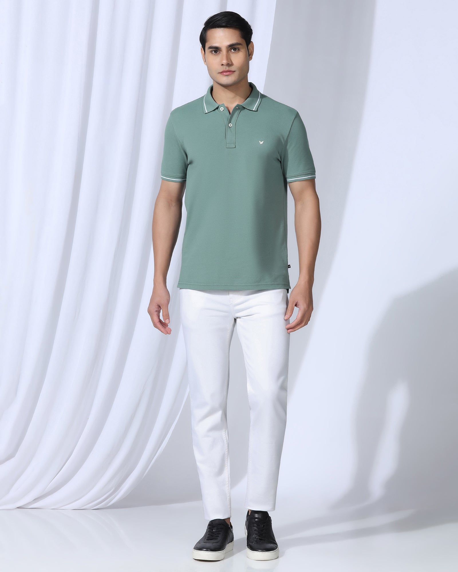 Polo Green Solid T-Shirt - Elara