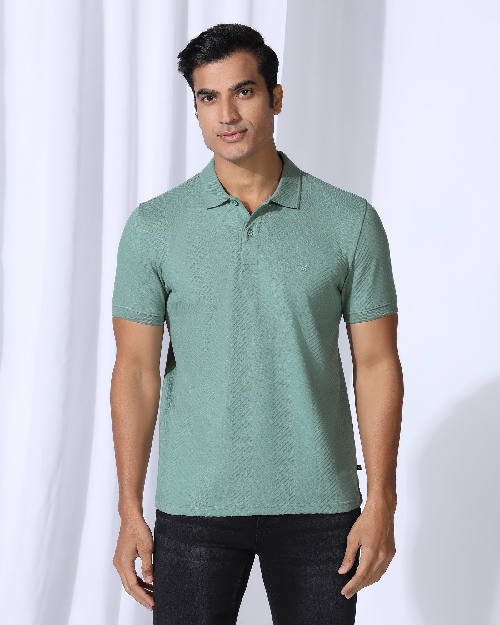 Polo Green Textured T-Shirt - Pinacle