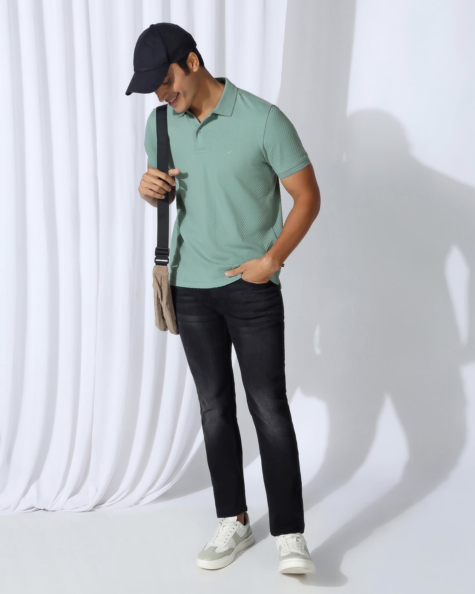 Polo Green Textured T-Shirt - Pinacle