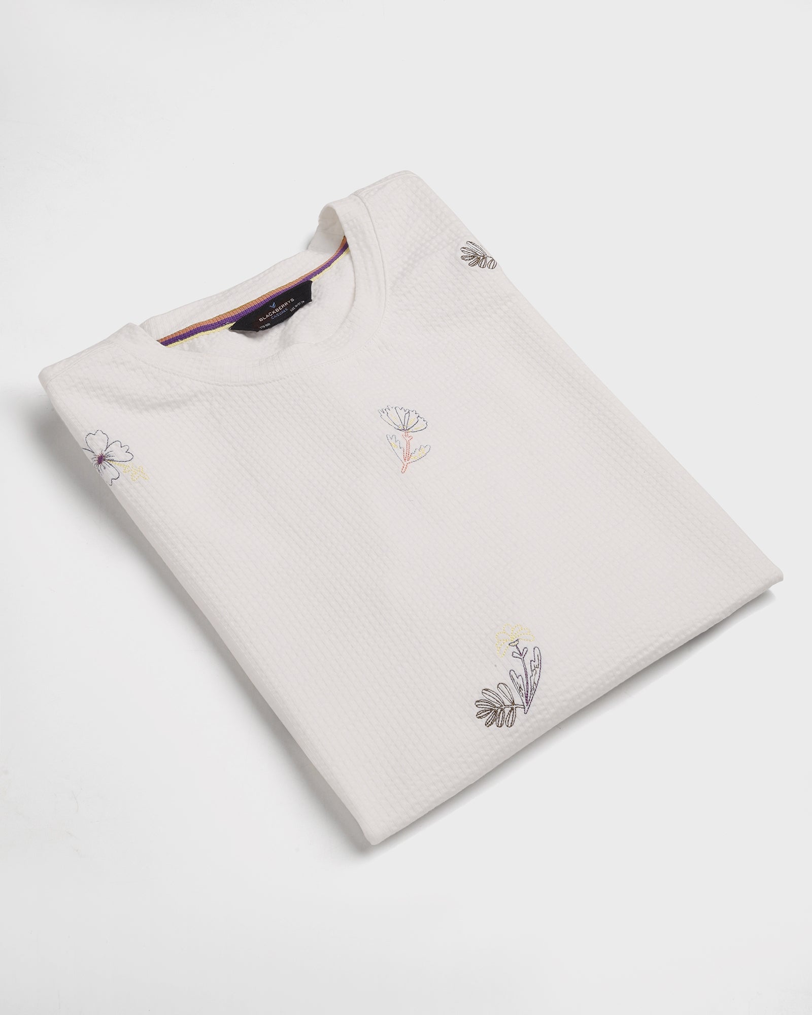 Crew Neck Off White Printed T-Shirt - Scribble