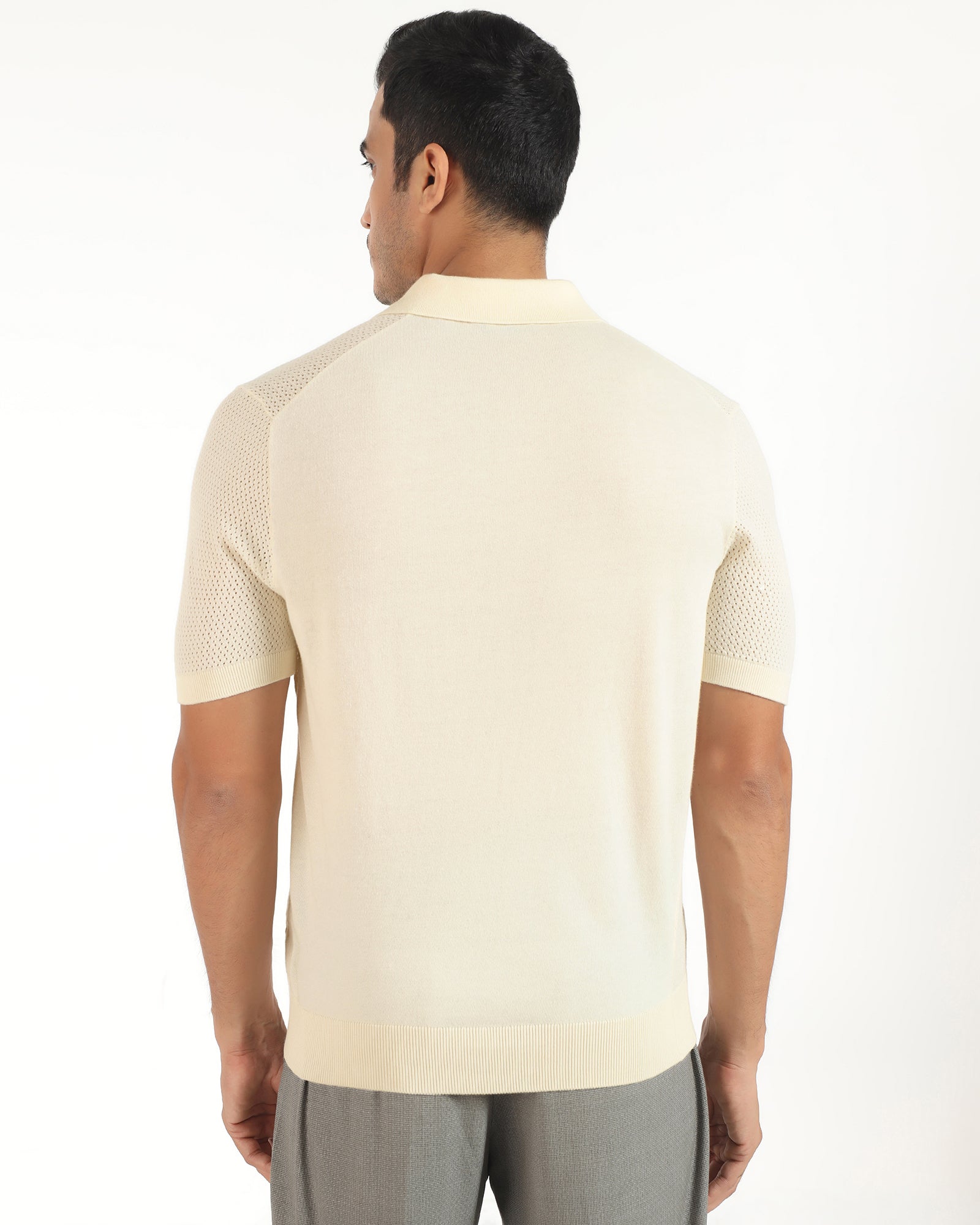 Polo Powder Yellow Textured T-Shirt - Mesh