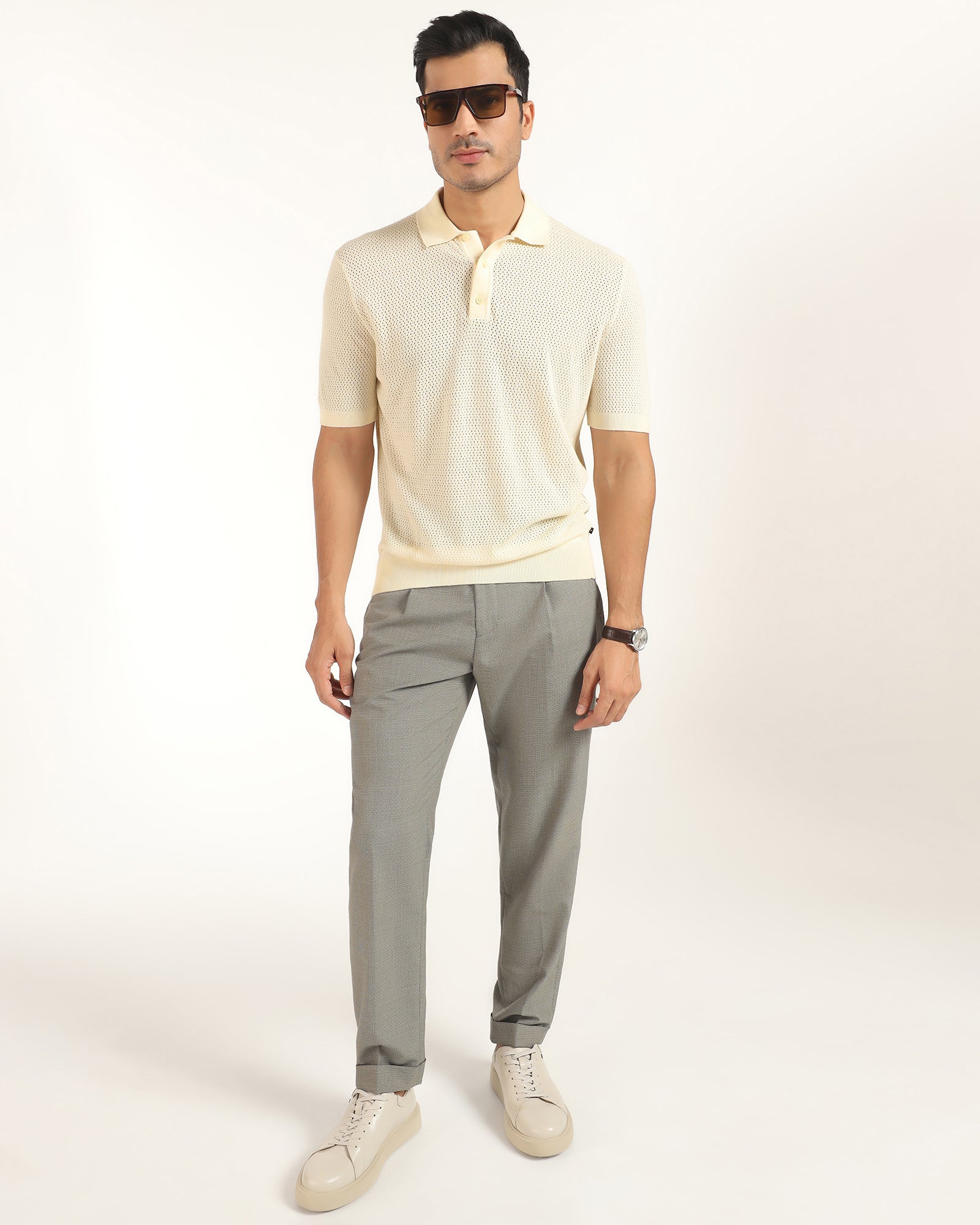 Polo Powder Yellow Textured T-Shirt - Mesh