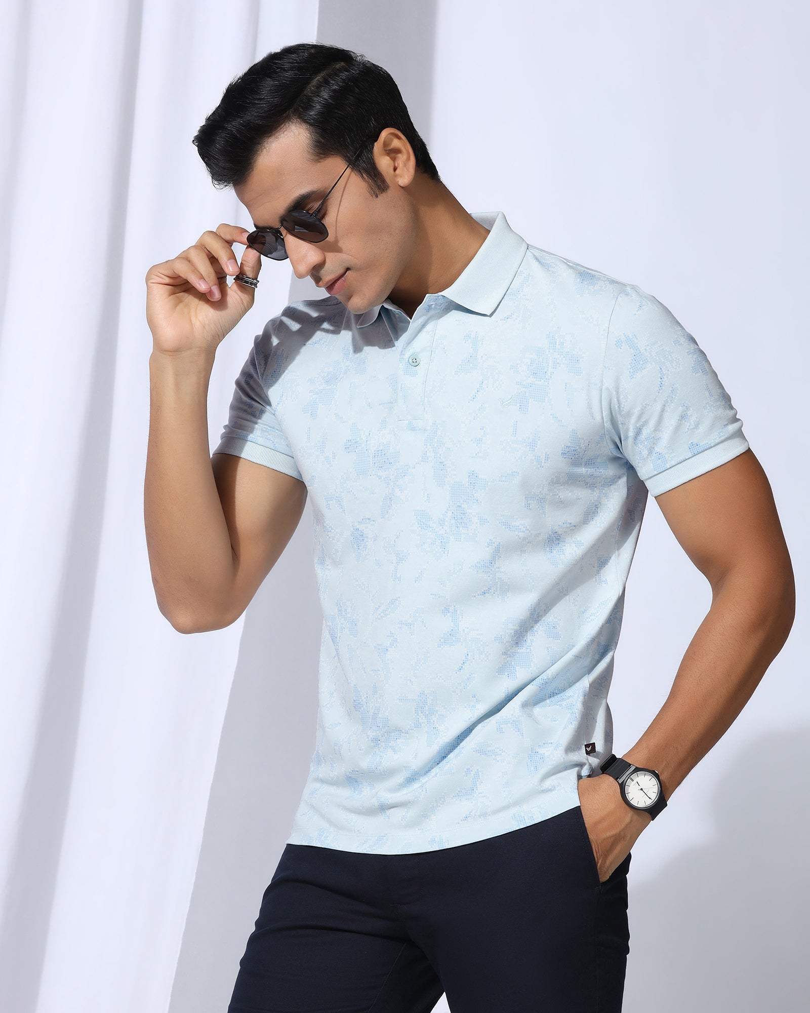 Polo Sky Blue Printed T-Shirt - Infinity