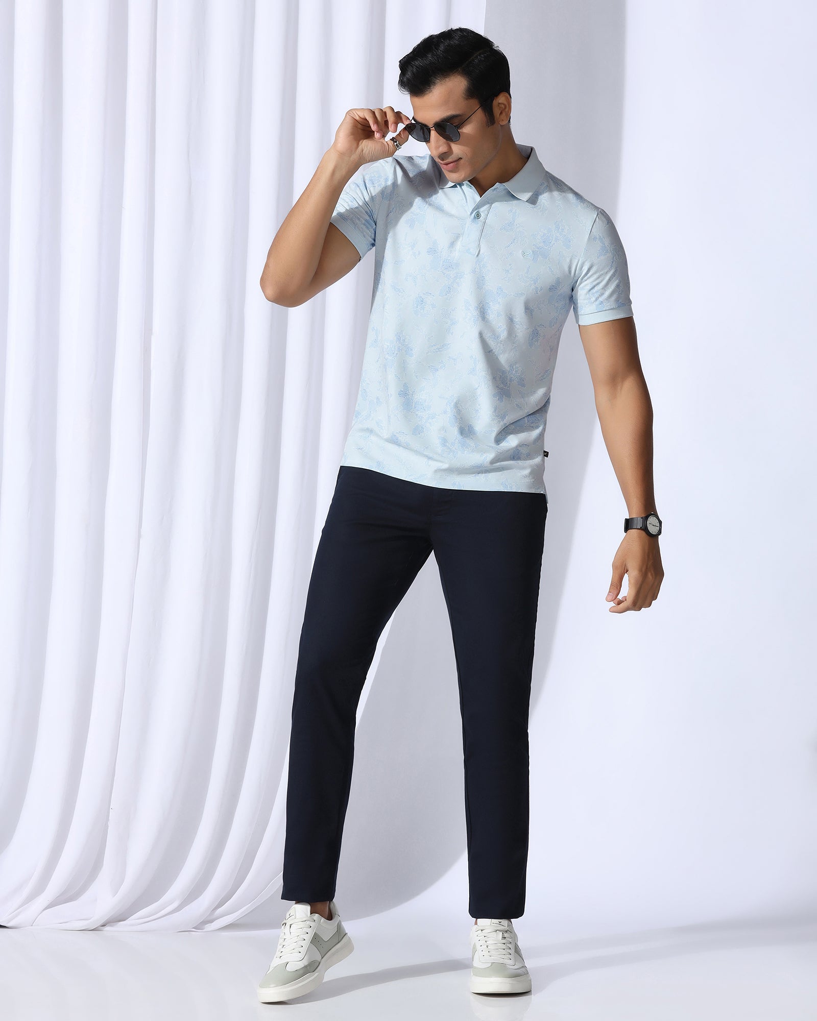 Polo Sky Blue Printed T-Shirt - Infinity