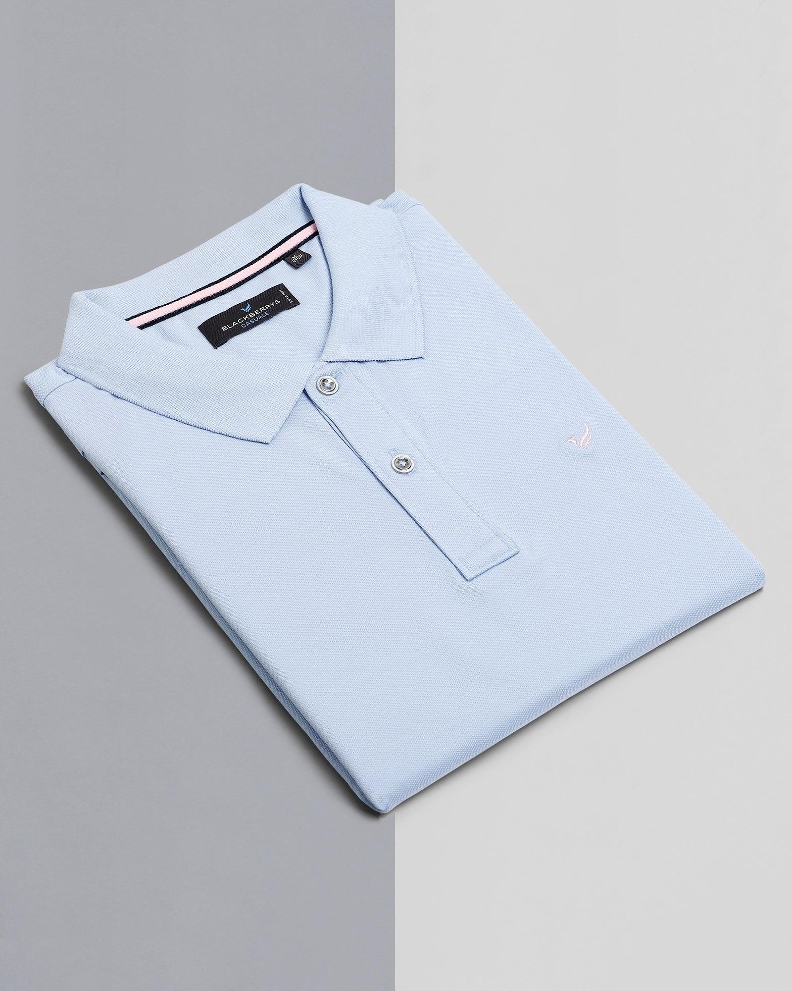 Polo Sky Blue Solid T Shirt - Yuki - Blackberrys