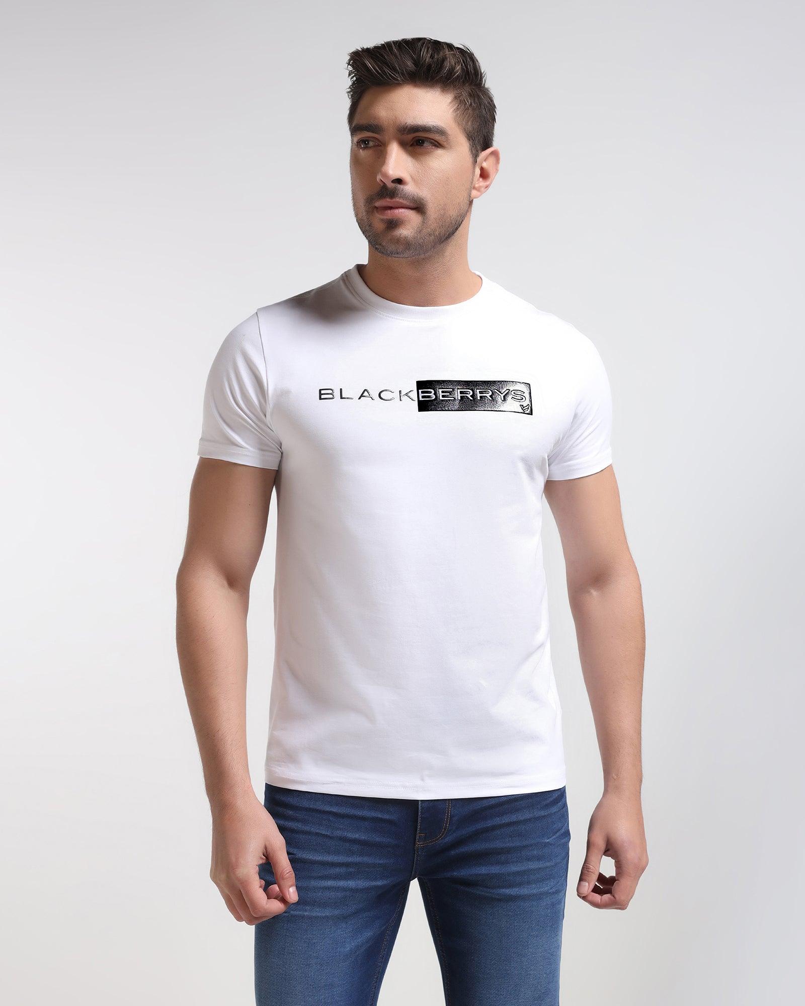 Crew Neck White Solid T-Shirt - Salsa - Blackberrys