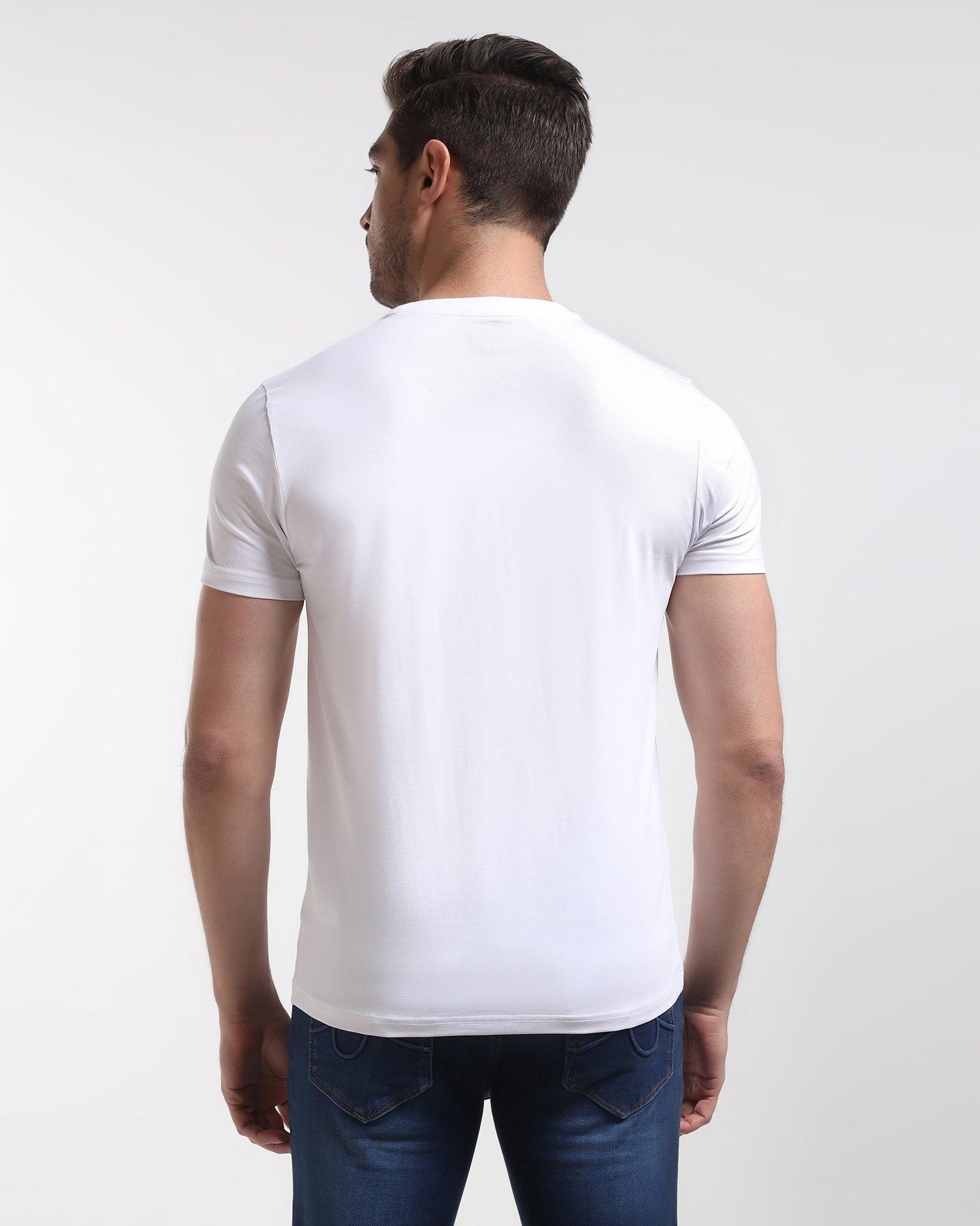 Crew Neck White Solid T-Shirt - Salsa - Blackberrys