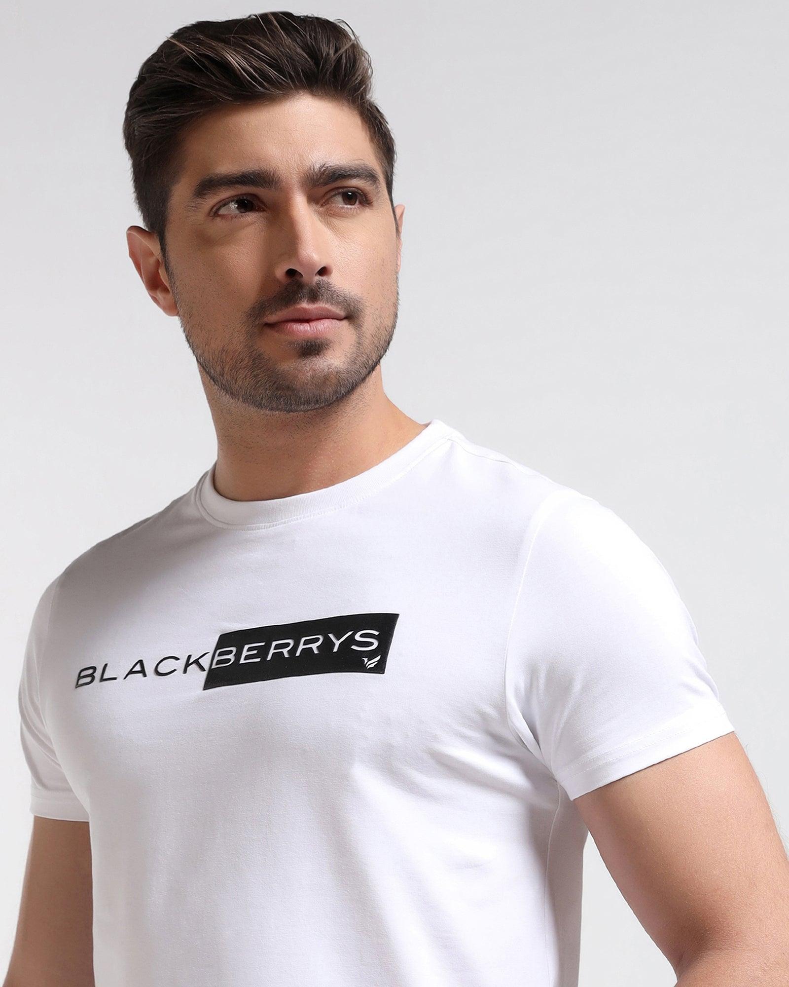 Crew Neck White Solid T-Shirt - Salsa - Blackberrys