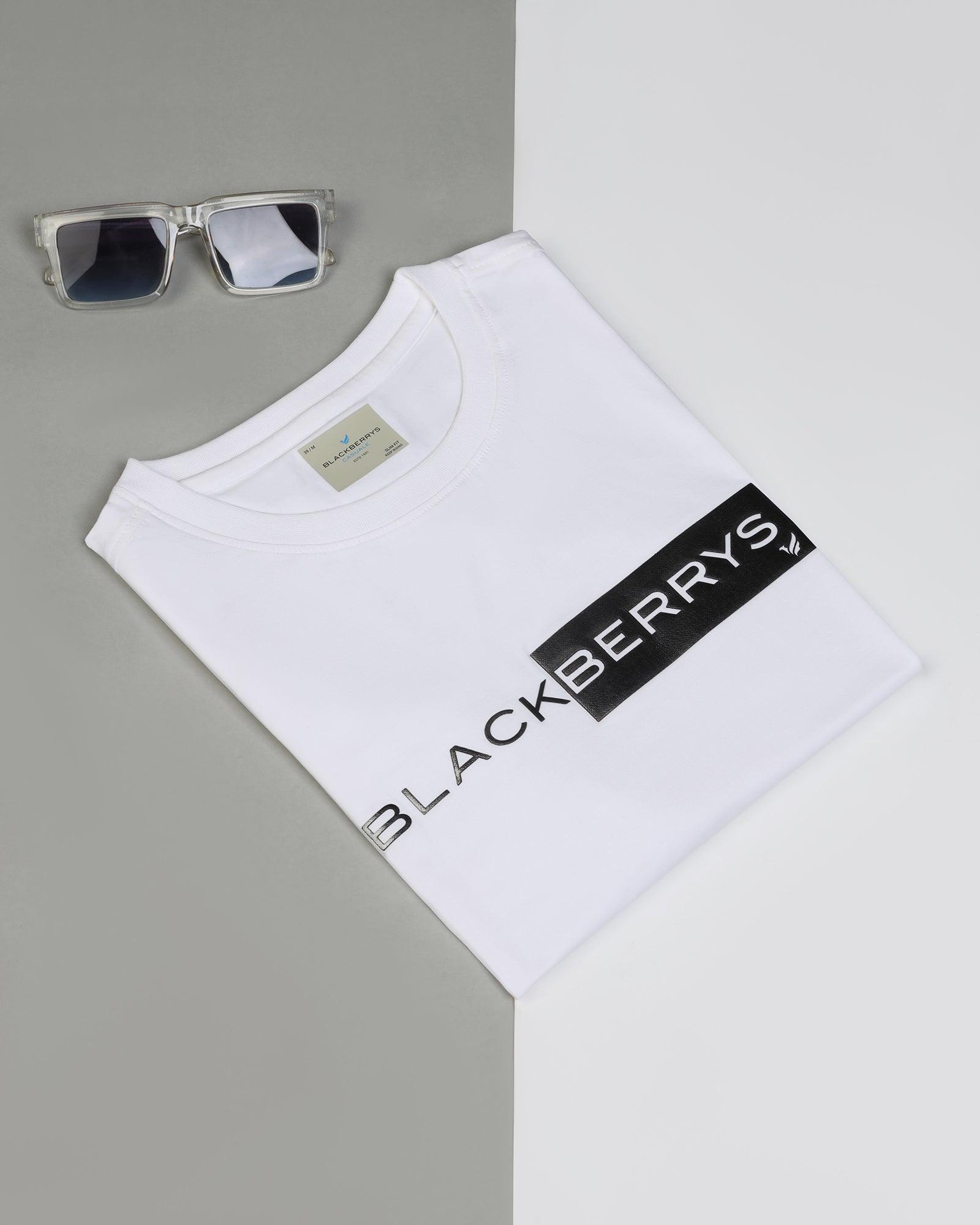 Crew Neck White Solid T-Shirt - Salsa - Blackberrys