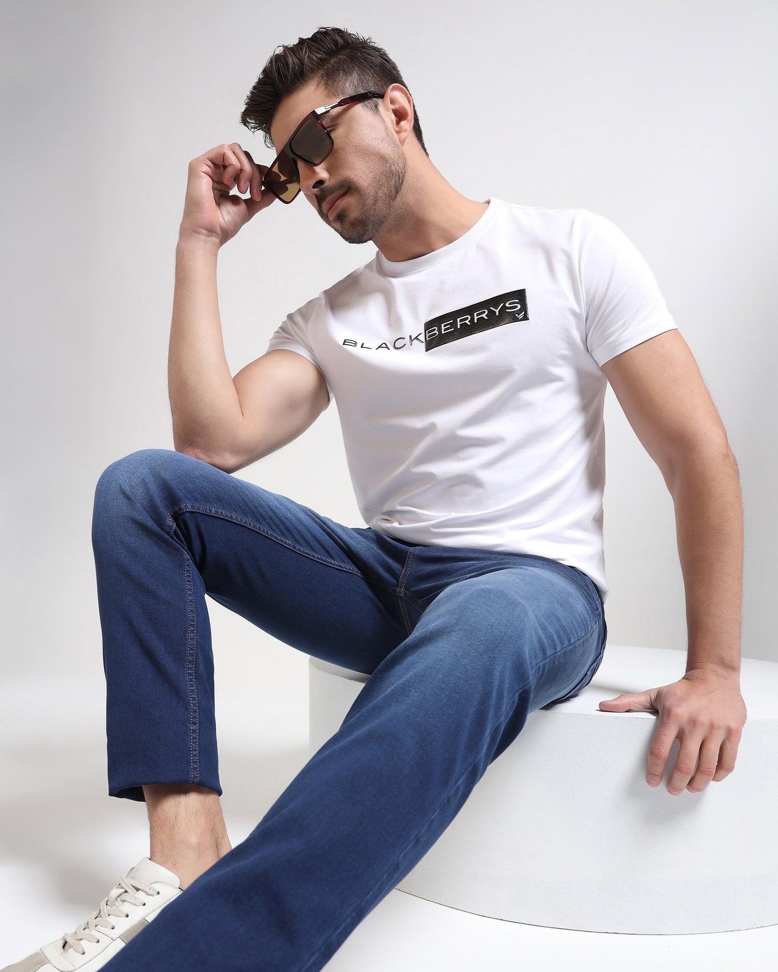 Crew Neck White Solid T-Shirt - Salsa - Blackberrys