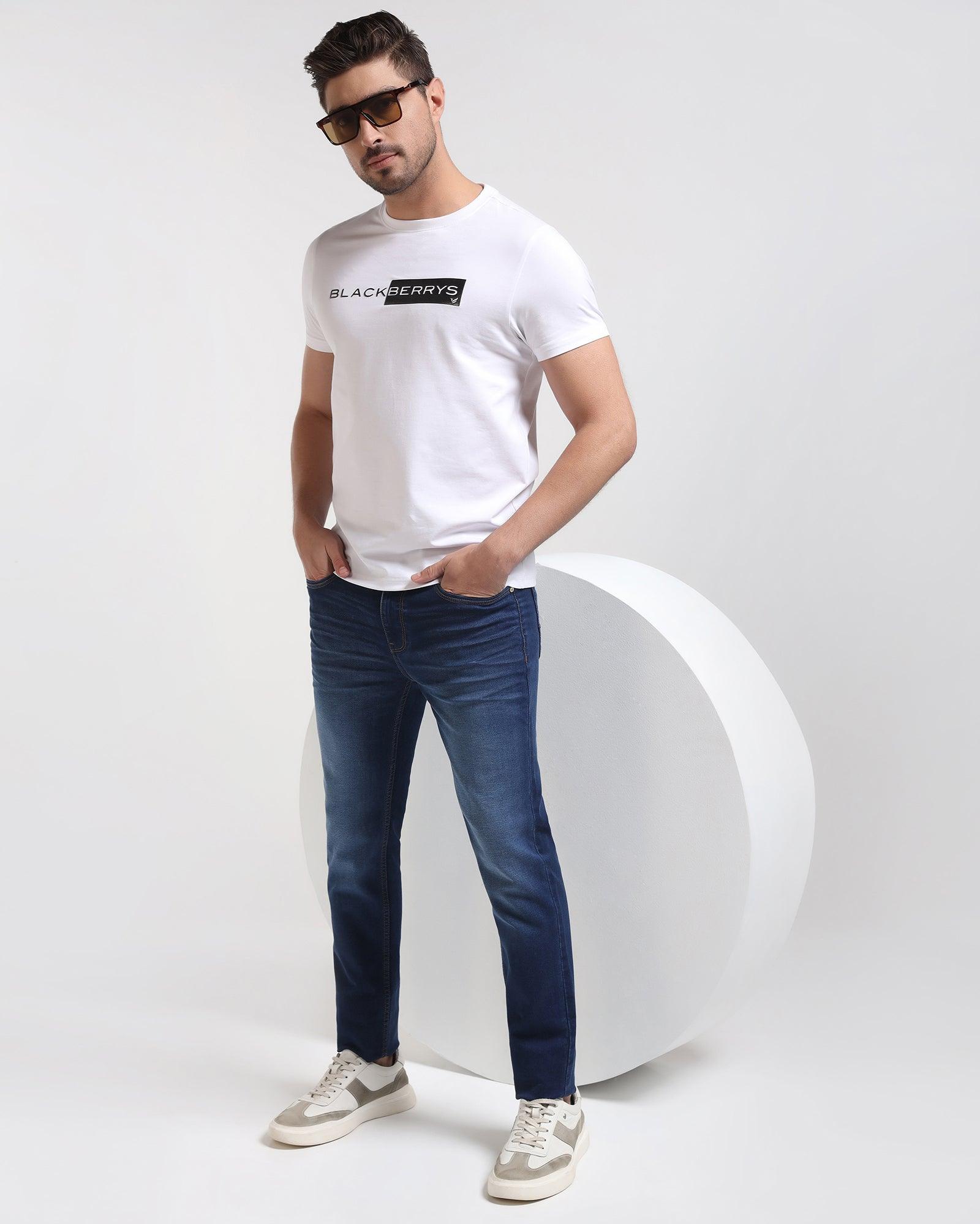 Crew Neck White Solid T-Shirt - Salsa - Blackberrys