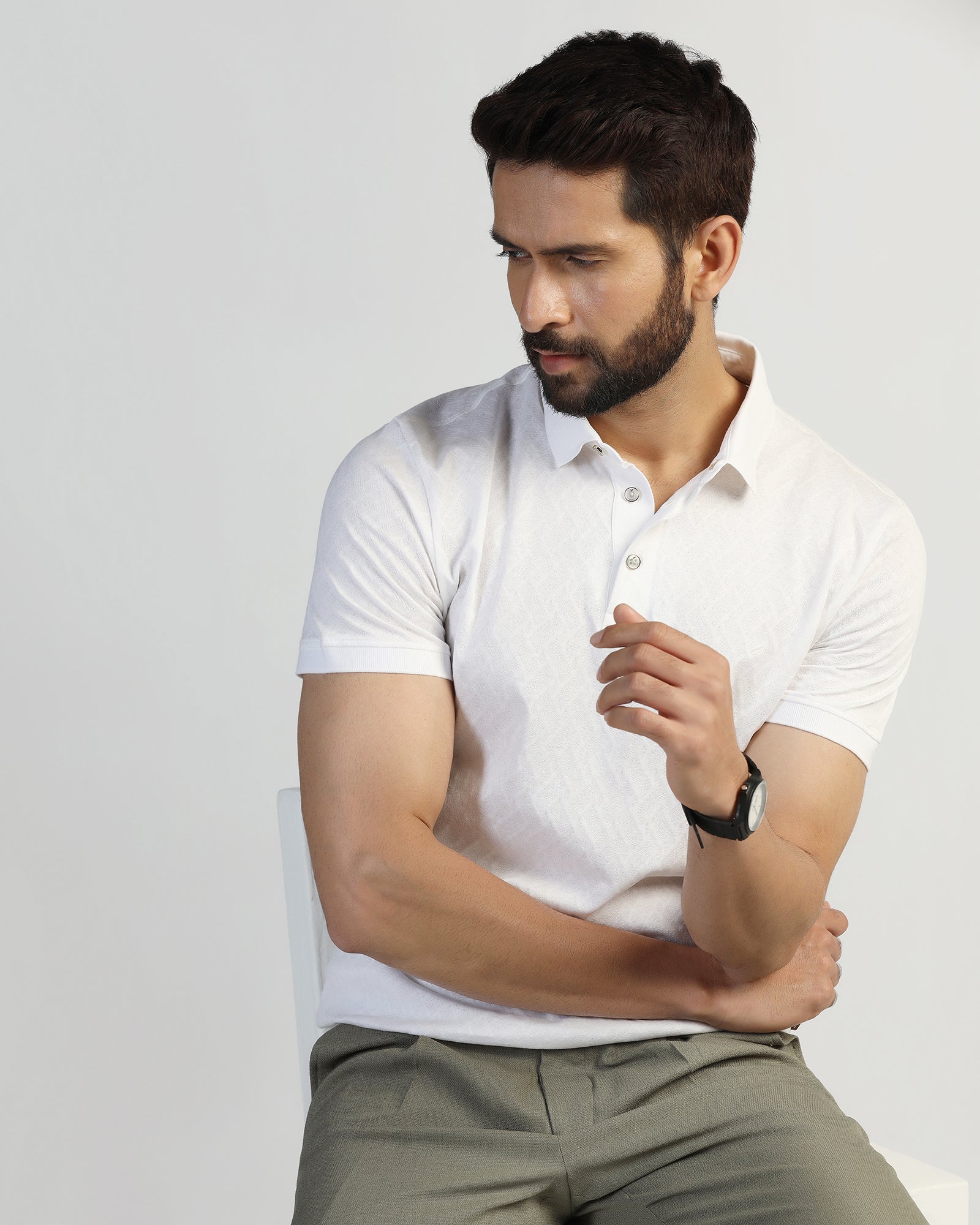 Polo White Textured T-Shirt - Blade
