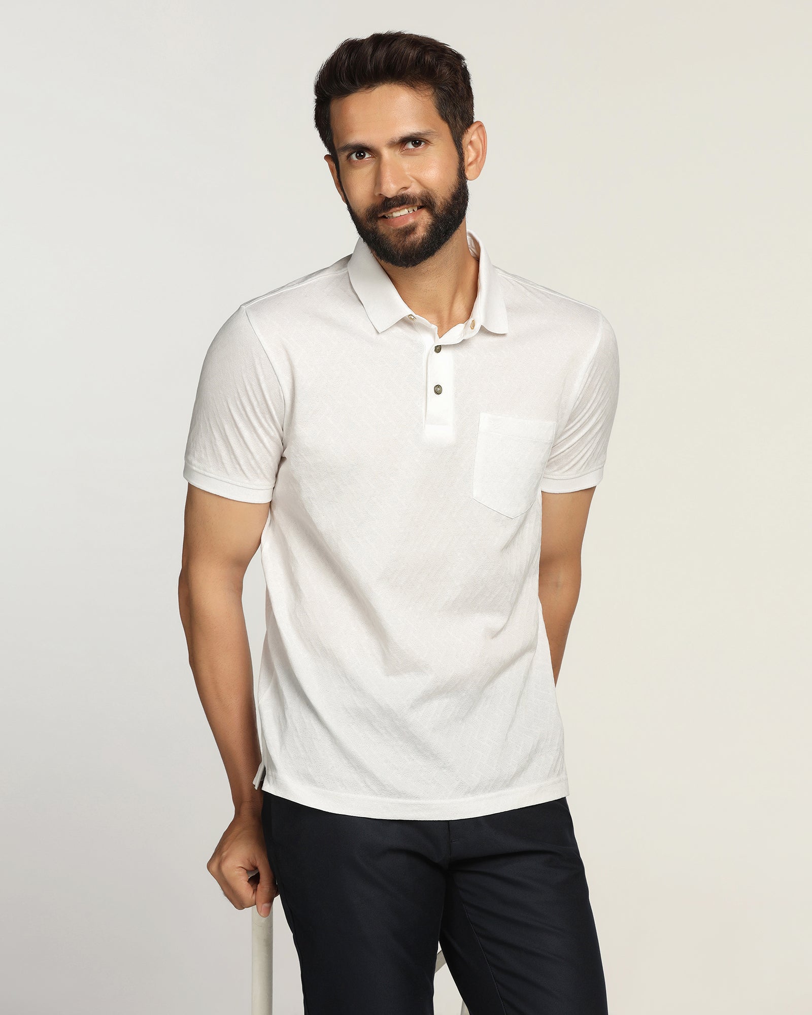 Polo White Textured T-Shirt - Blade